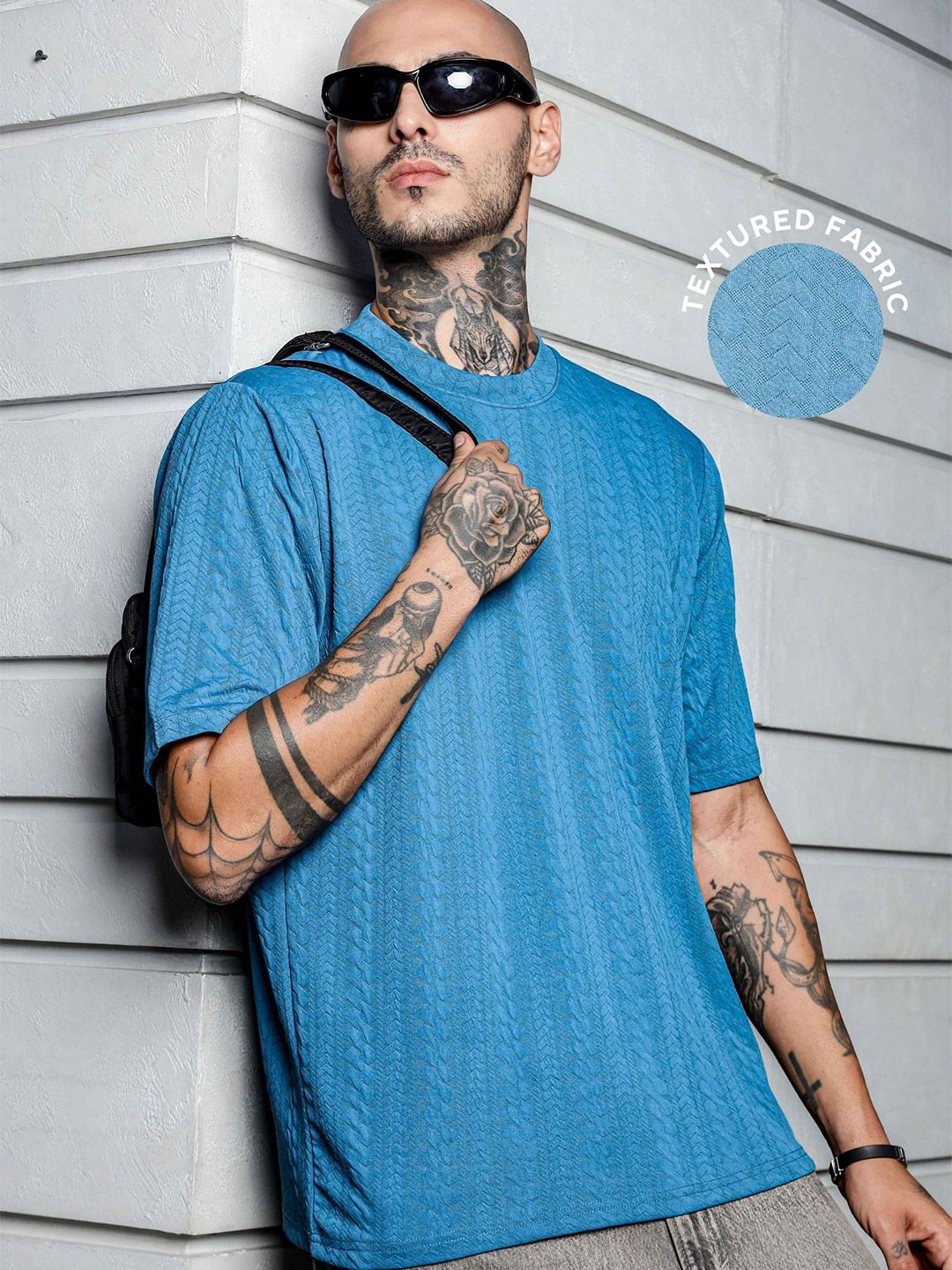 House of Koala Unisex Textured Oversized Round Neck T-shirt