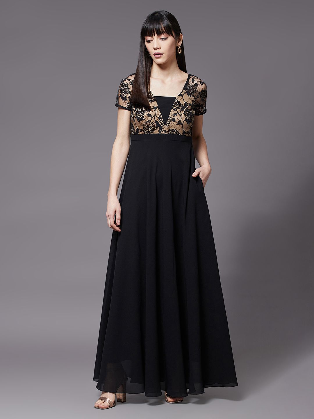 Dark Märchen / Miss-a Buy Miss Chase Women Lace Inserts Square Neck Georgette Maxi Dress