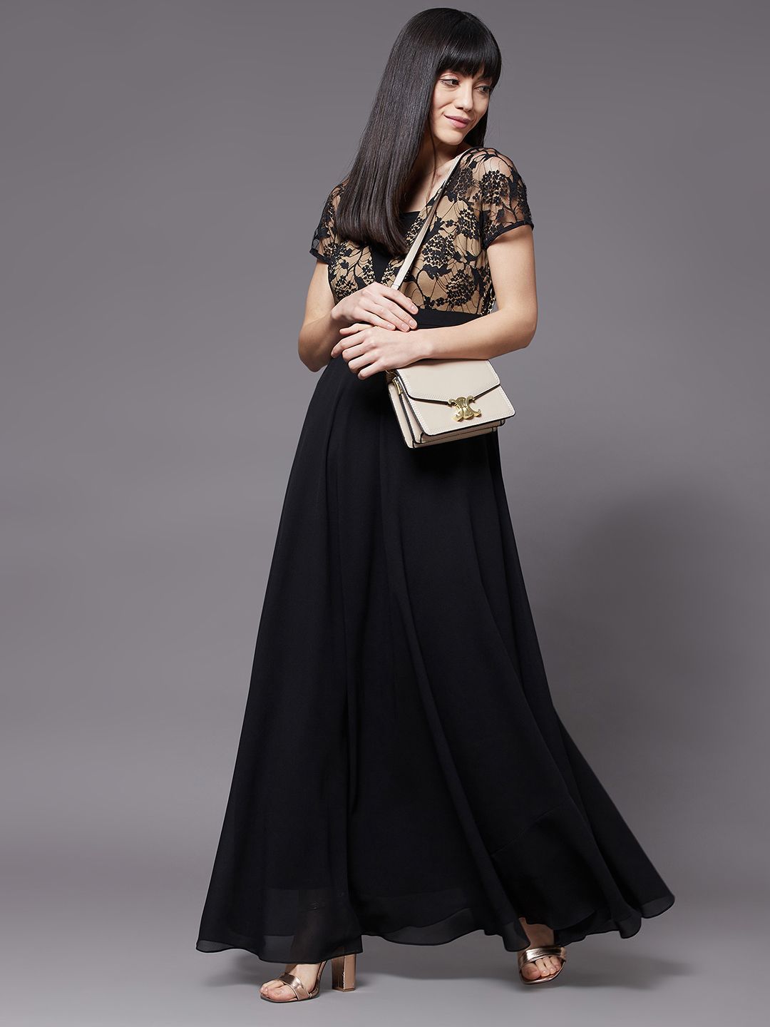 Buy Miss Chase Women Lace Inserts Square Neck Georgette Maxi Dress