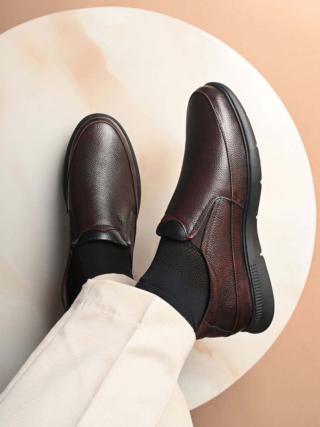 LOUIS STITCH Men Brunette Brown Genuine Leather Slip-On Moccasin Shoes