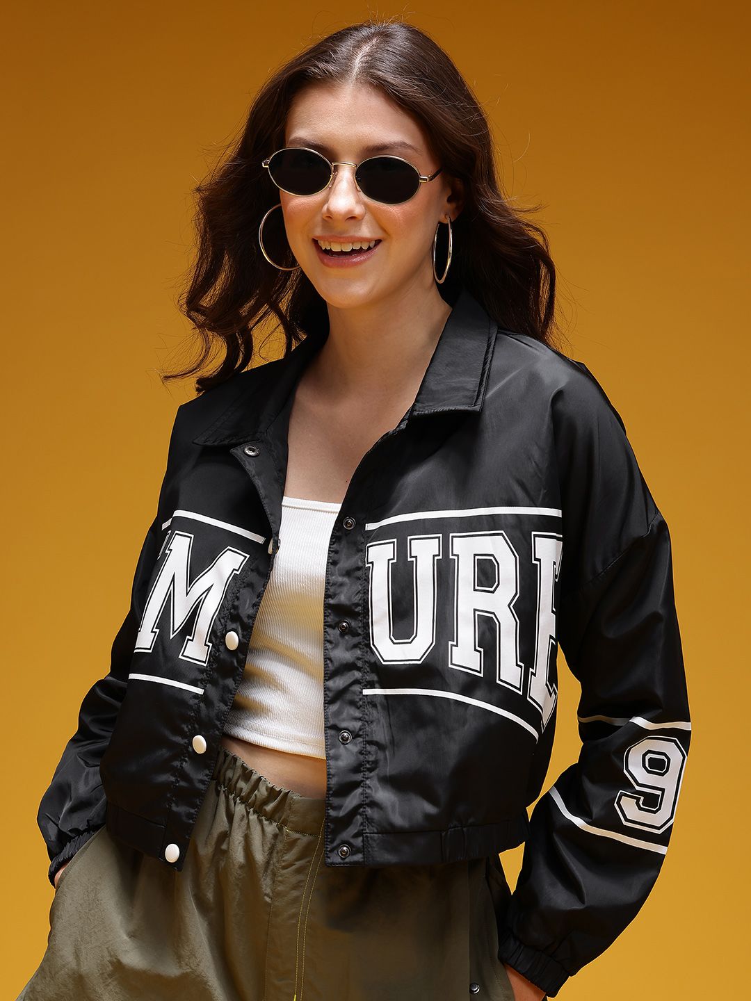 HERE&NOW Typography Print Cropped Tailored Jacket