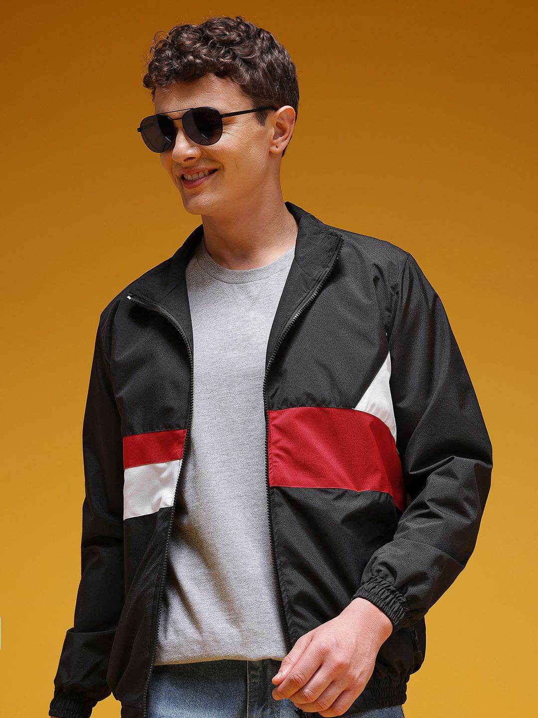 HERE&NOW Colourblocked Mock Collar Tailored Jacket