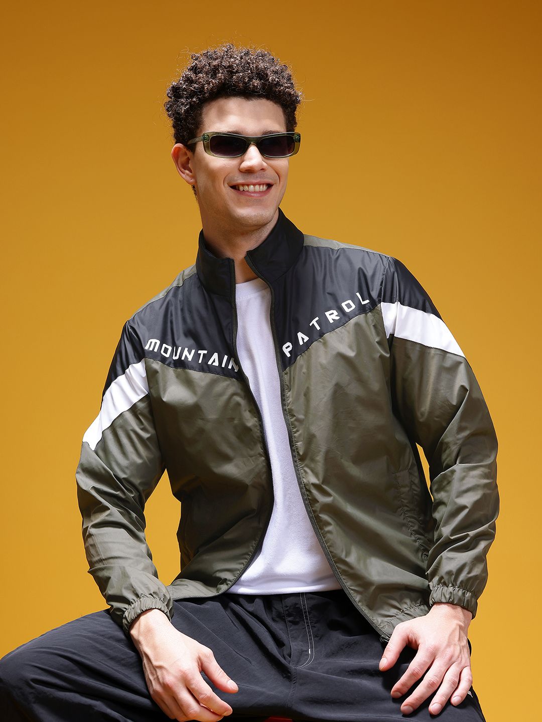 HERE&NOW Colourblocked Mock Collar Windcheater Bomber Jacket