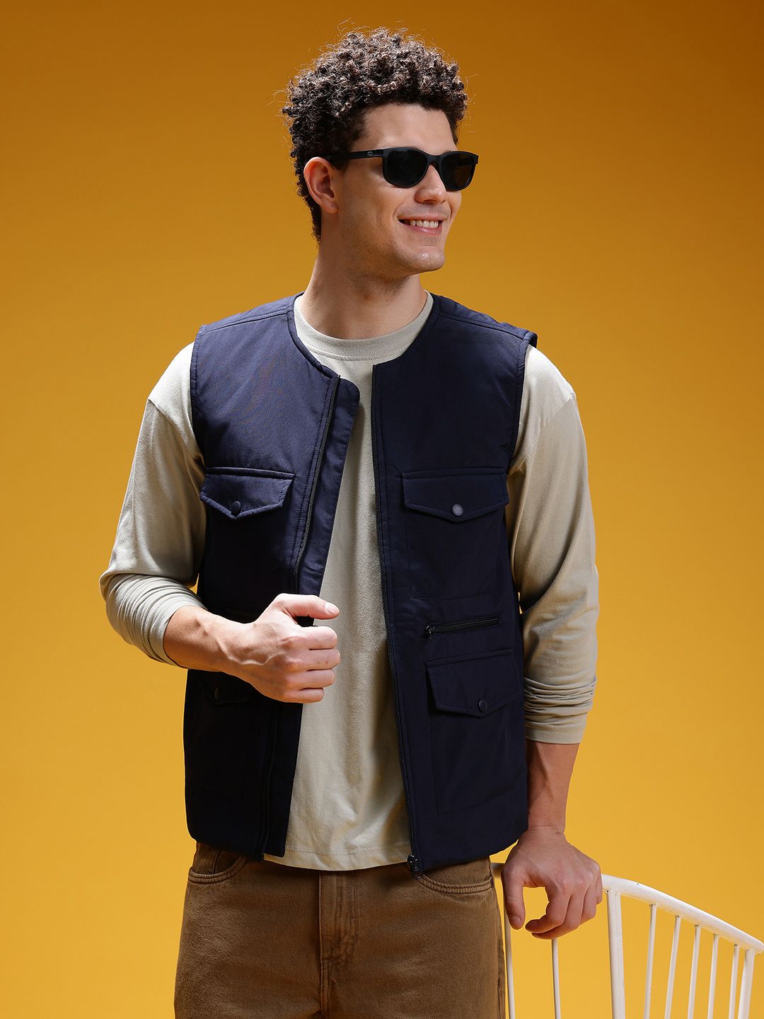 HERE&NOW Solid Collarless Utility Vest