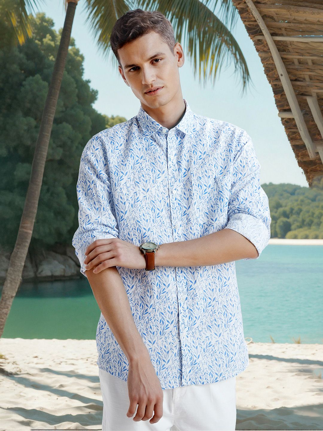 Peter England Casuals Men Slim Fit Spread Collar Floral Printed Cotton Casual Shirt