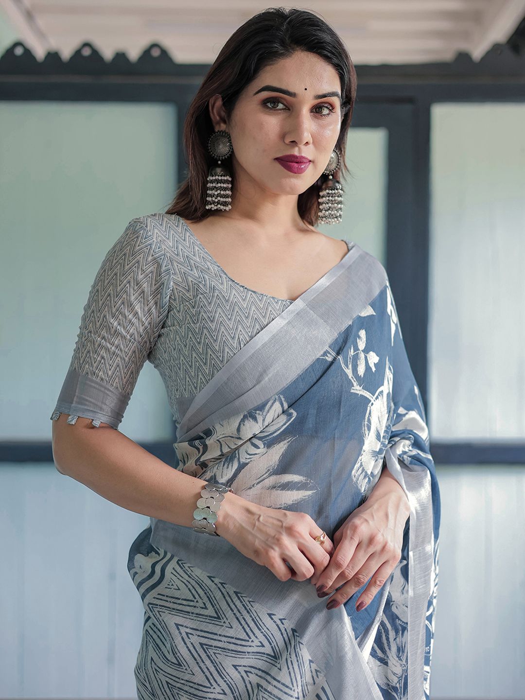 Mitera Floral Printed Zari Kota Saree