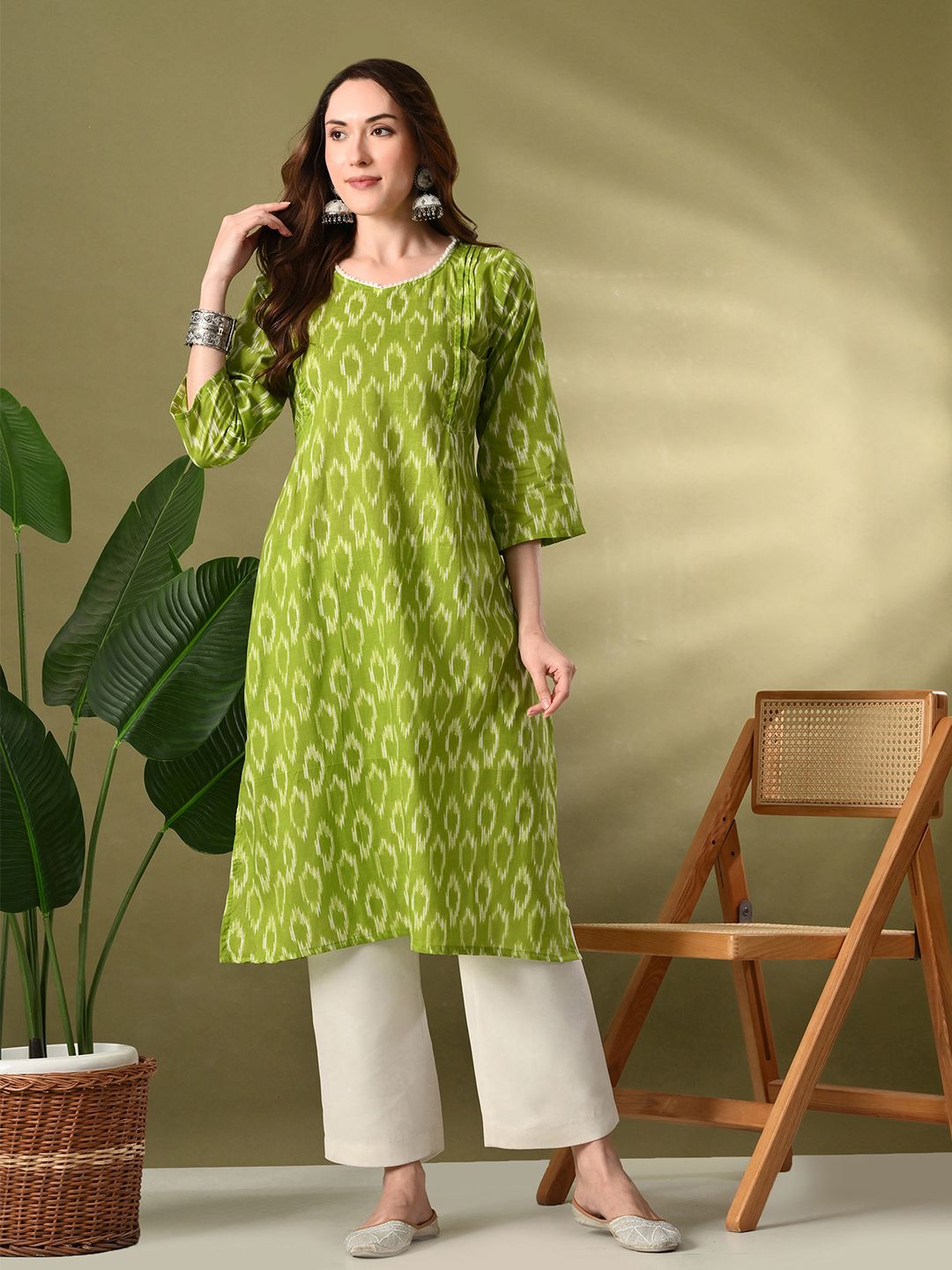 Lavantika Ethnic Motifs Printed Round Neck Pure Cotton Straight Kurta