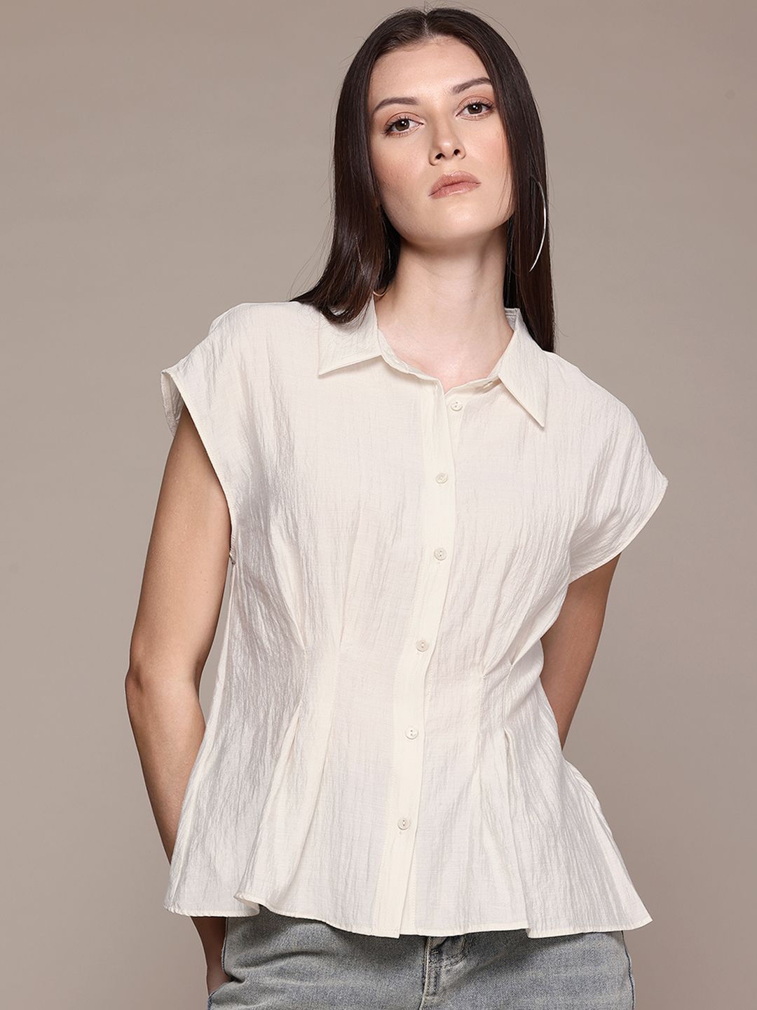 MANGO MANGO Pleated Crinkled Casual Shirt