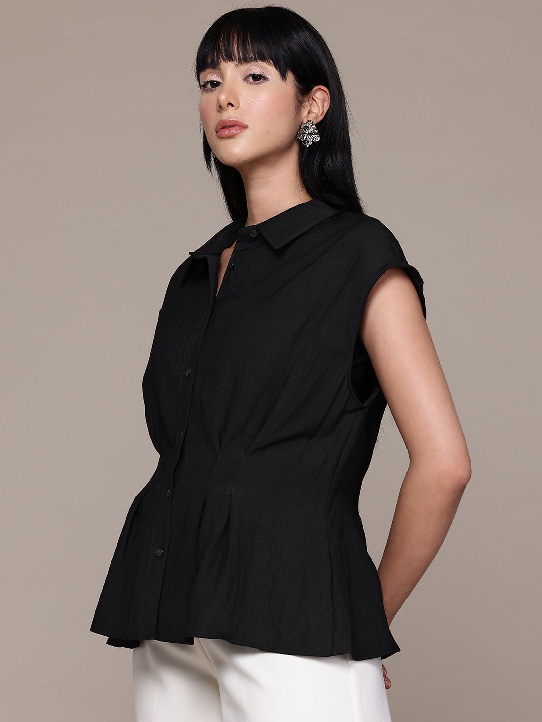 MANGO MANGO Pleated Sleeveless Shirt