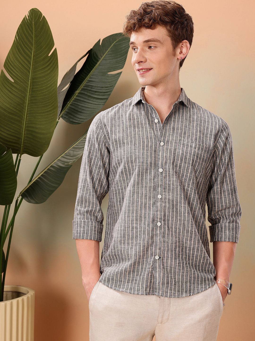Mast & Harbour Striped Regular Fit Shirt