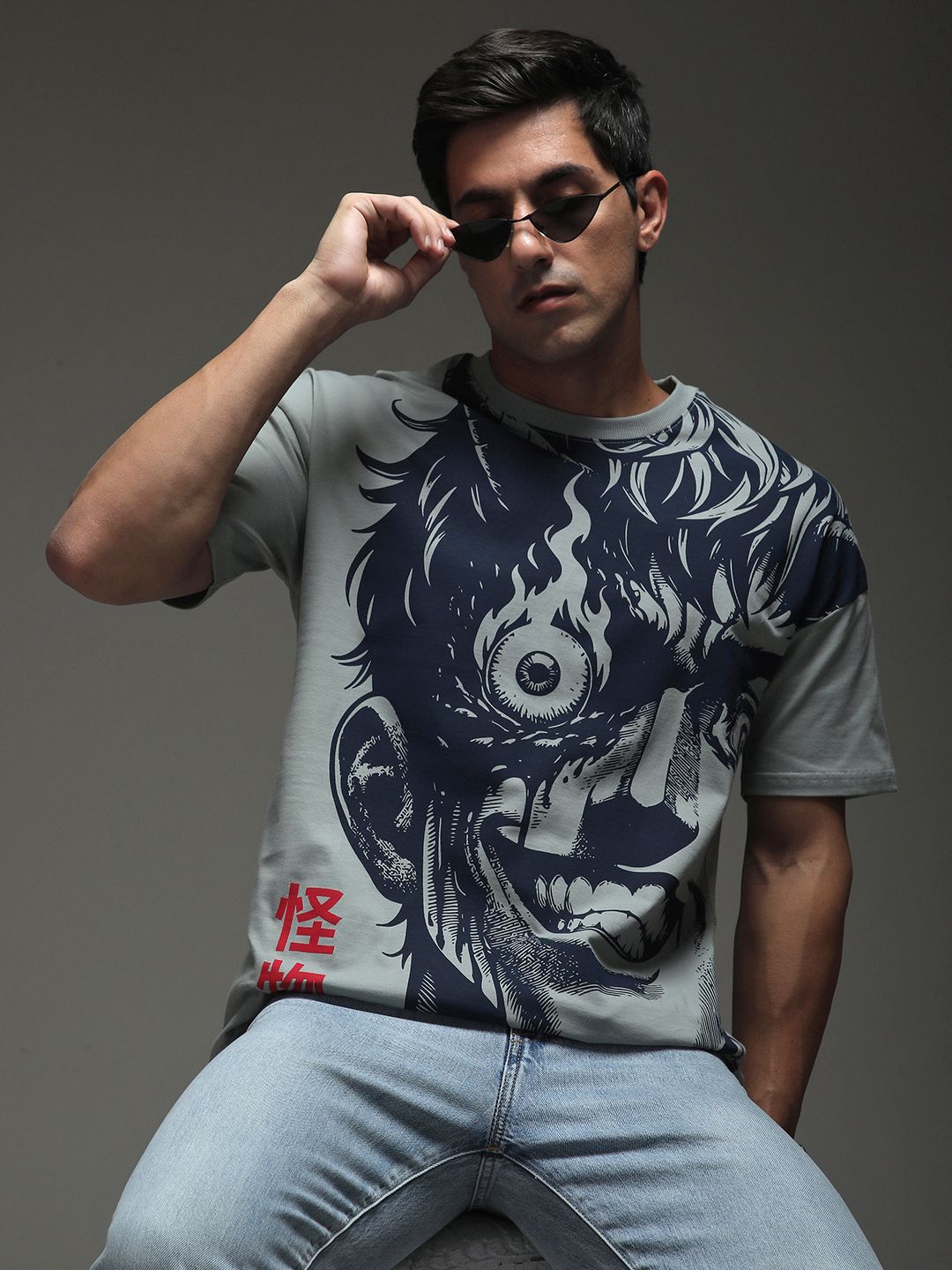 Stormborn Men Drop-Shoulder Anime Printed Cotton Oversized Tshirt