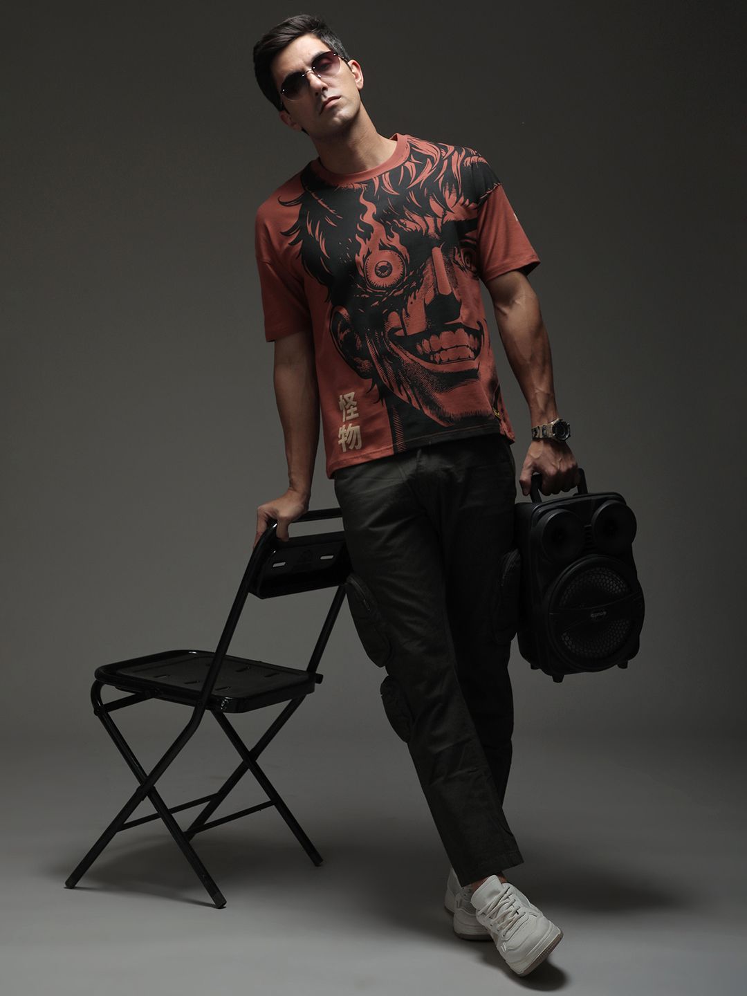 Stormborn Men Drop-Shoulder Anime Printed Cotton Oversized Tshirt
