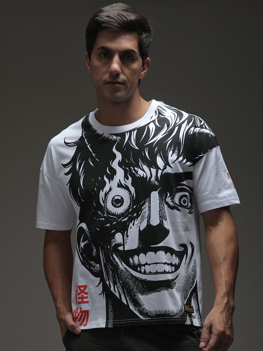 Stormborn Men Drop-Shoulder Anime Printed Cotton Oversized Tshirt