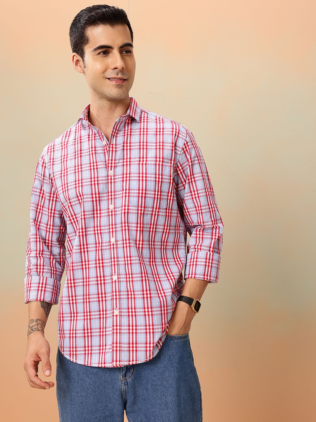 Mast & Harbour Checked Regular-Fit Casual Shirt
