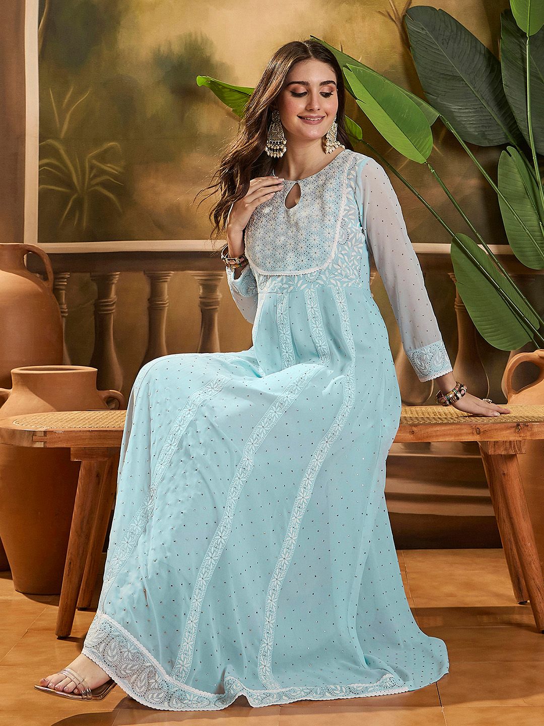 Buy Sangria Women Embroidered Keyhole Neck Gown Maxi Dress - Ethnic Dresses  for Women 33385328 | Myntra