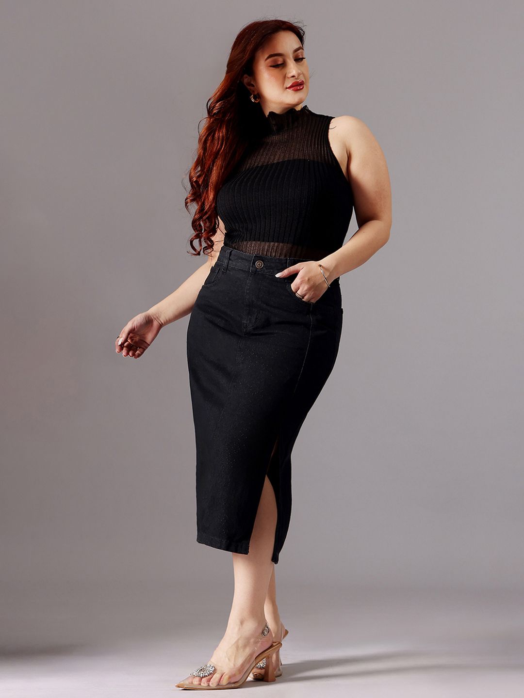 Buy Miss Chase A+ Plus Size High-Rise A-Line Denim Skirt - Skirts