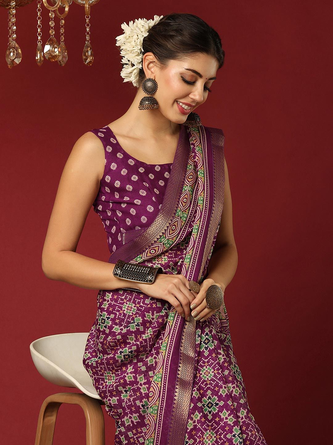 KALINI Ethnic Motifs Pure Georgette Patola Saree