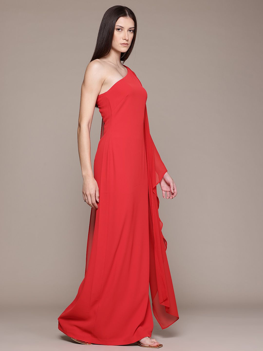 One Shoulder Slit Sleeve Maxi Dress