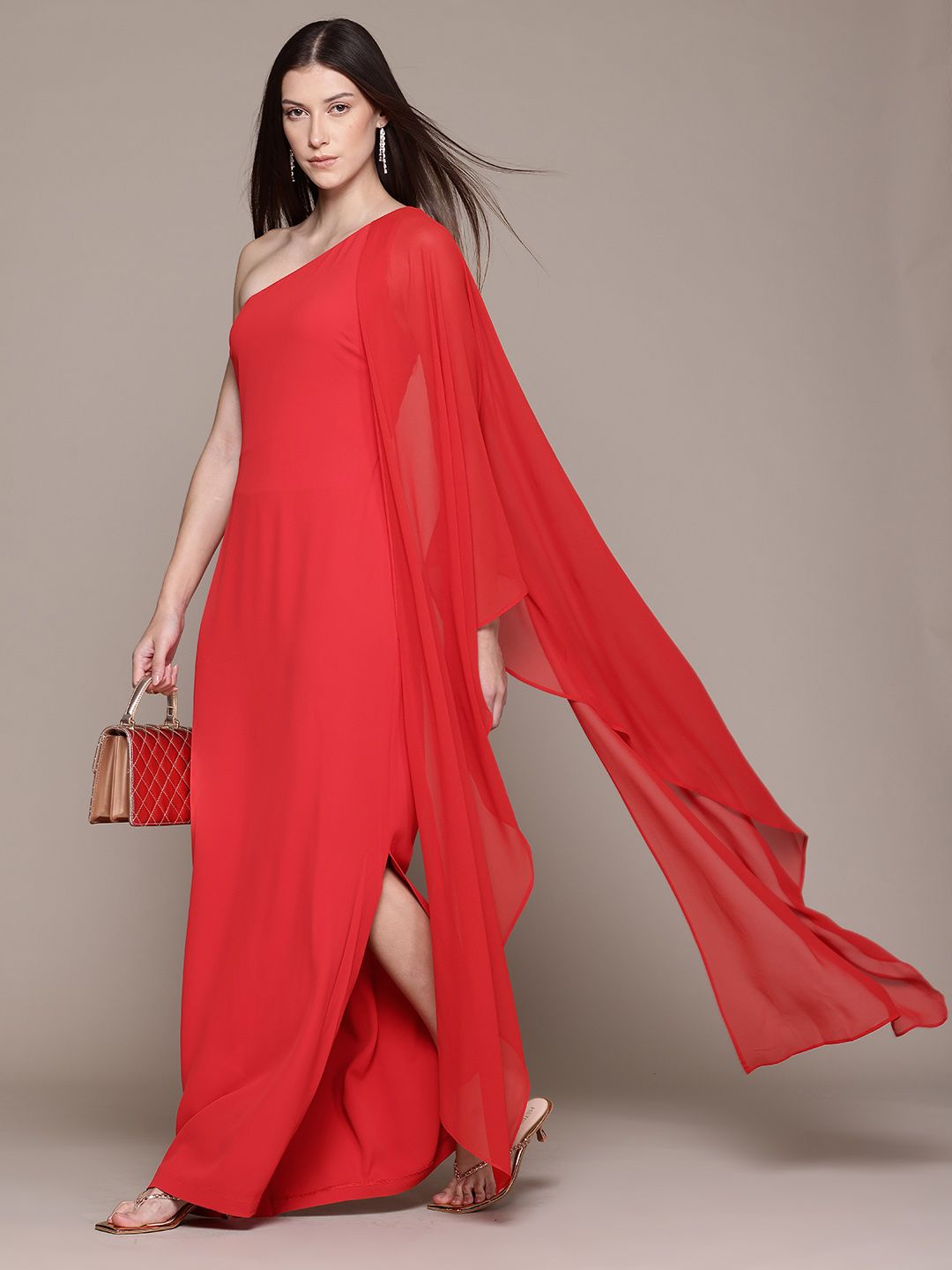 One Shoulder Slit Sleeve Maxi Dress