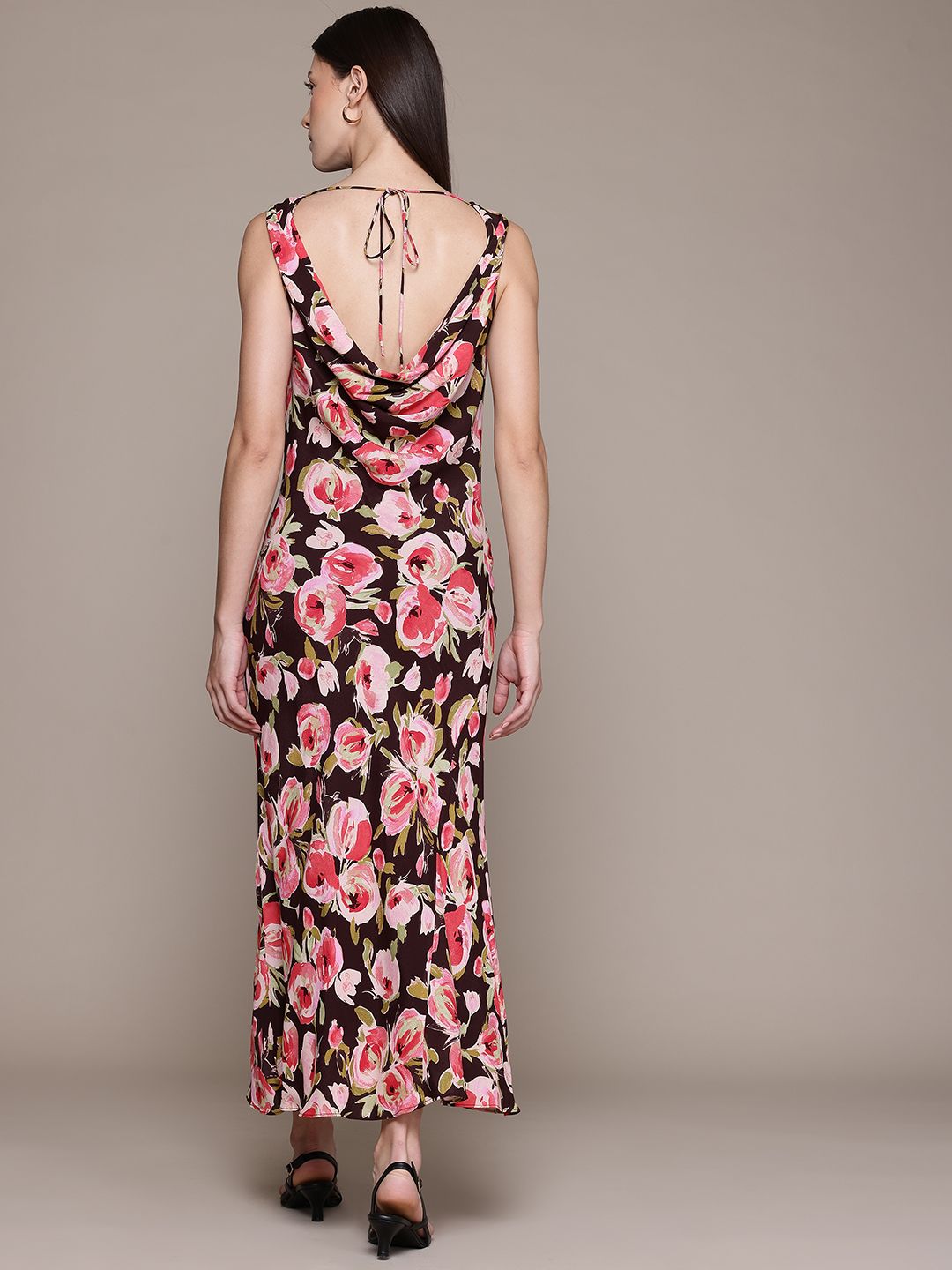 Floral Print Cowl Neck Maxi Dress