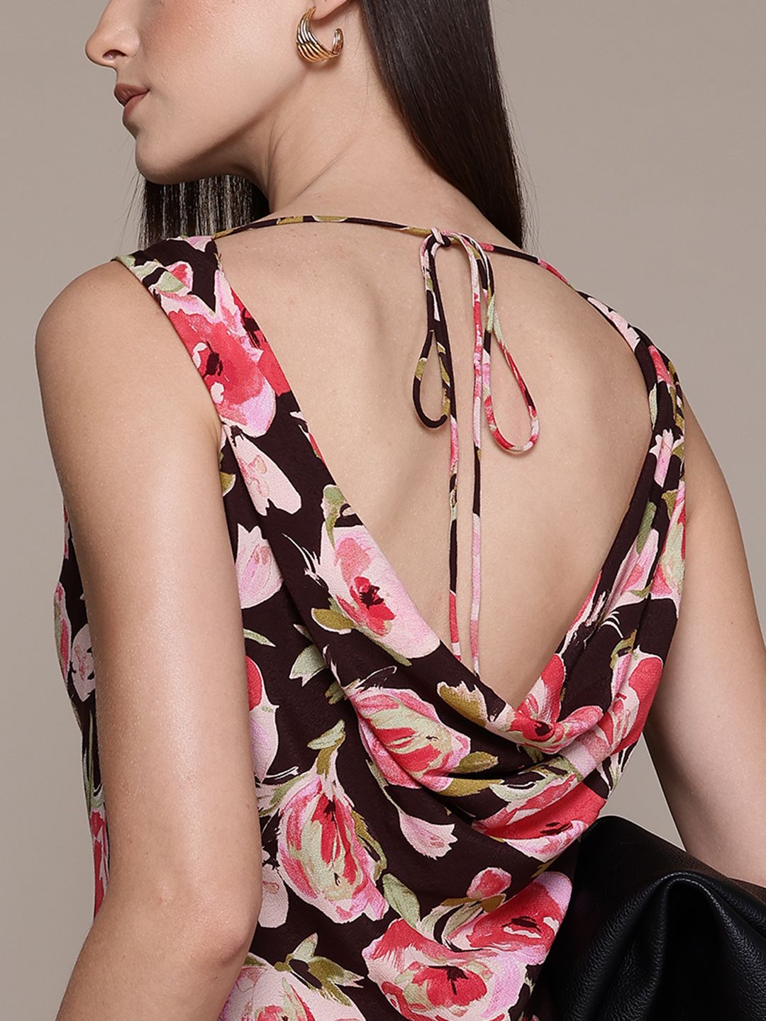 Floral Print Cowl Neck Maxi Dress