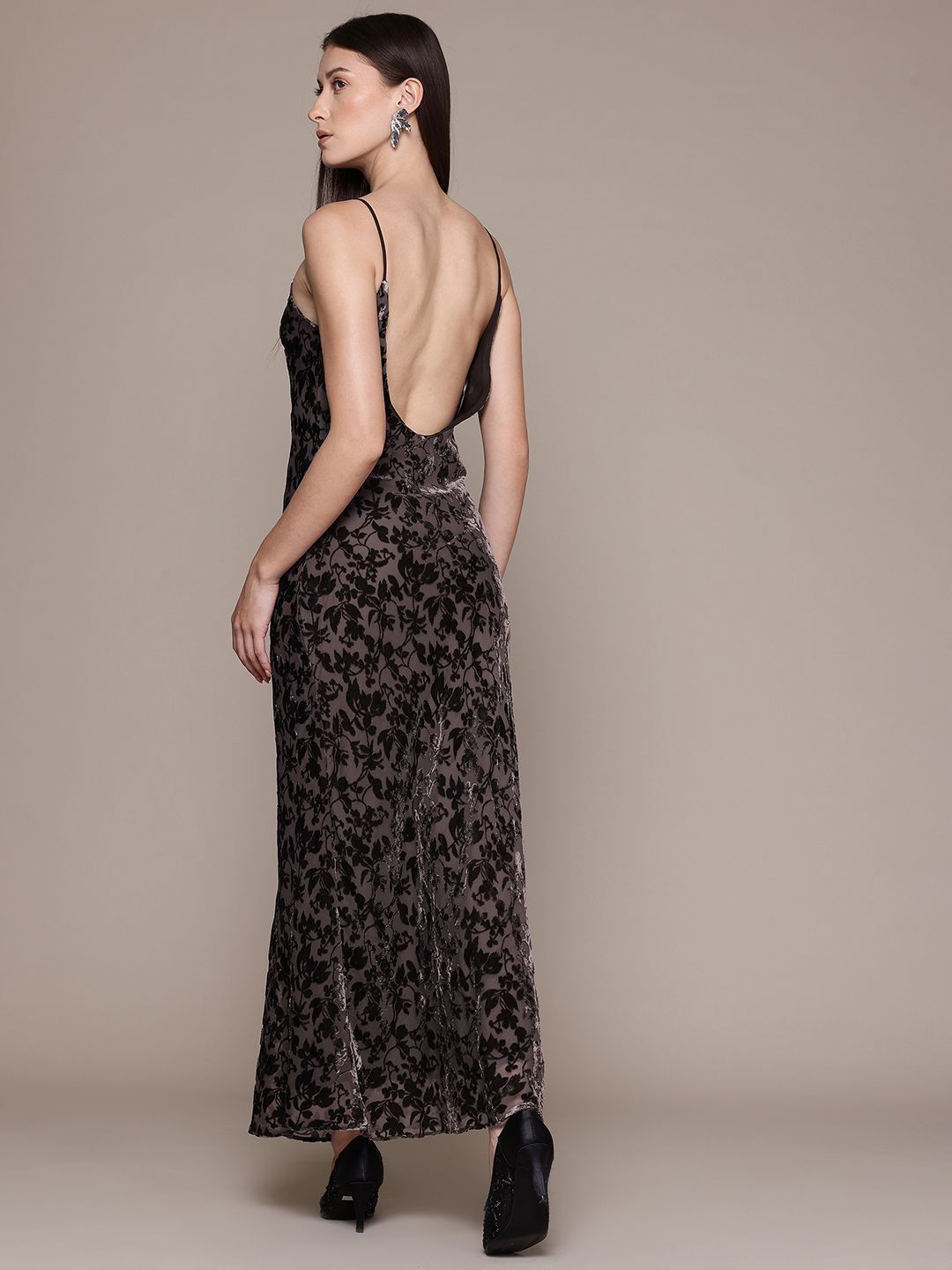 Floral Print Backless Sheath Maxi Dress