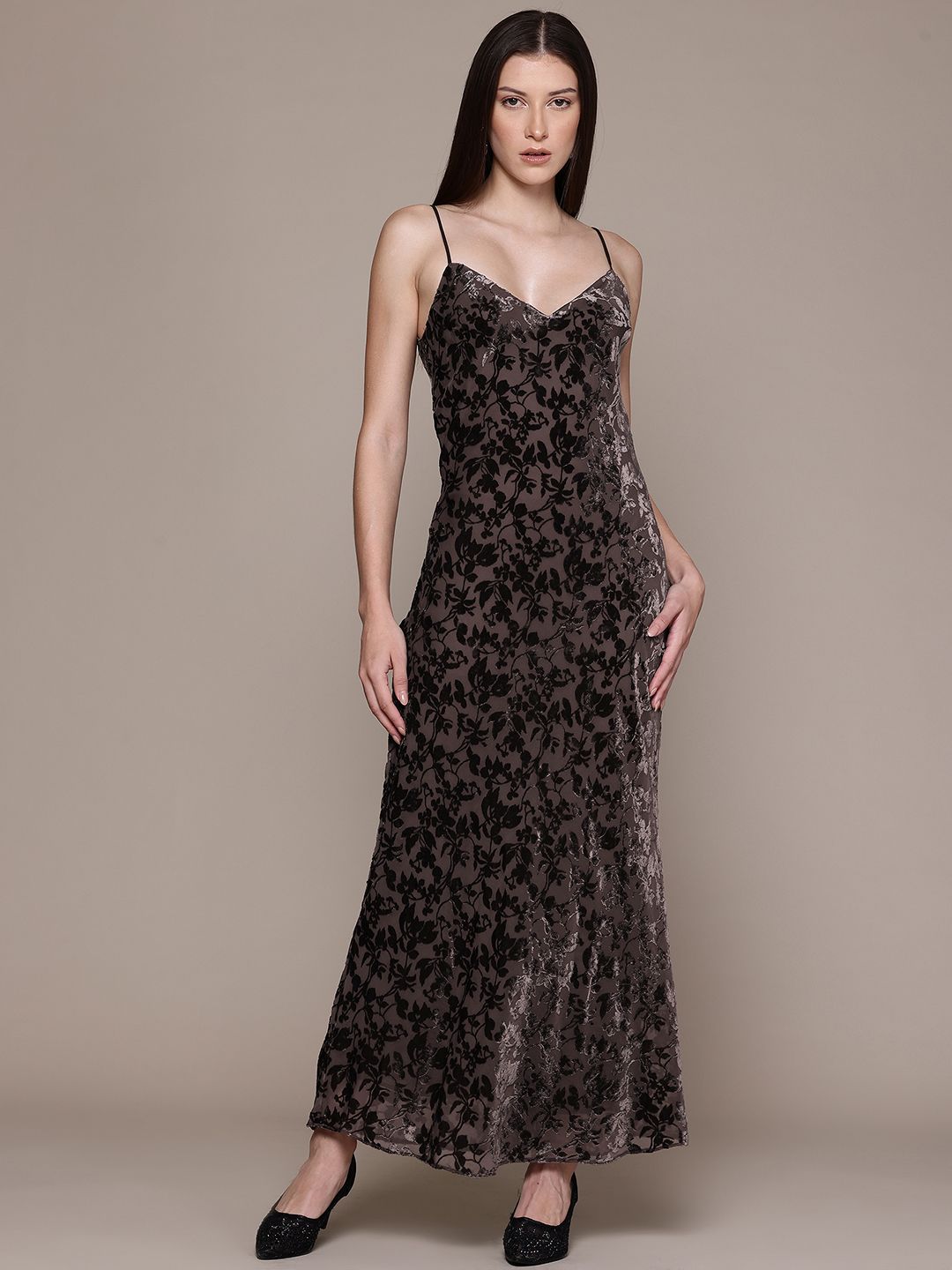 Floral Print Backless Sheath Maxi Dress