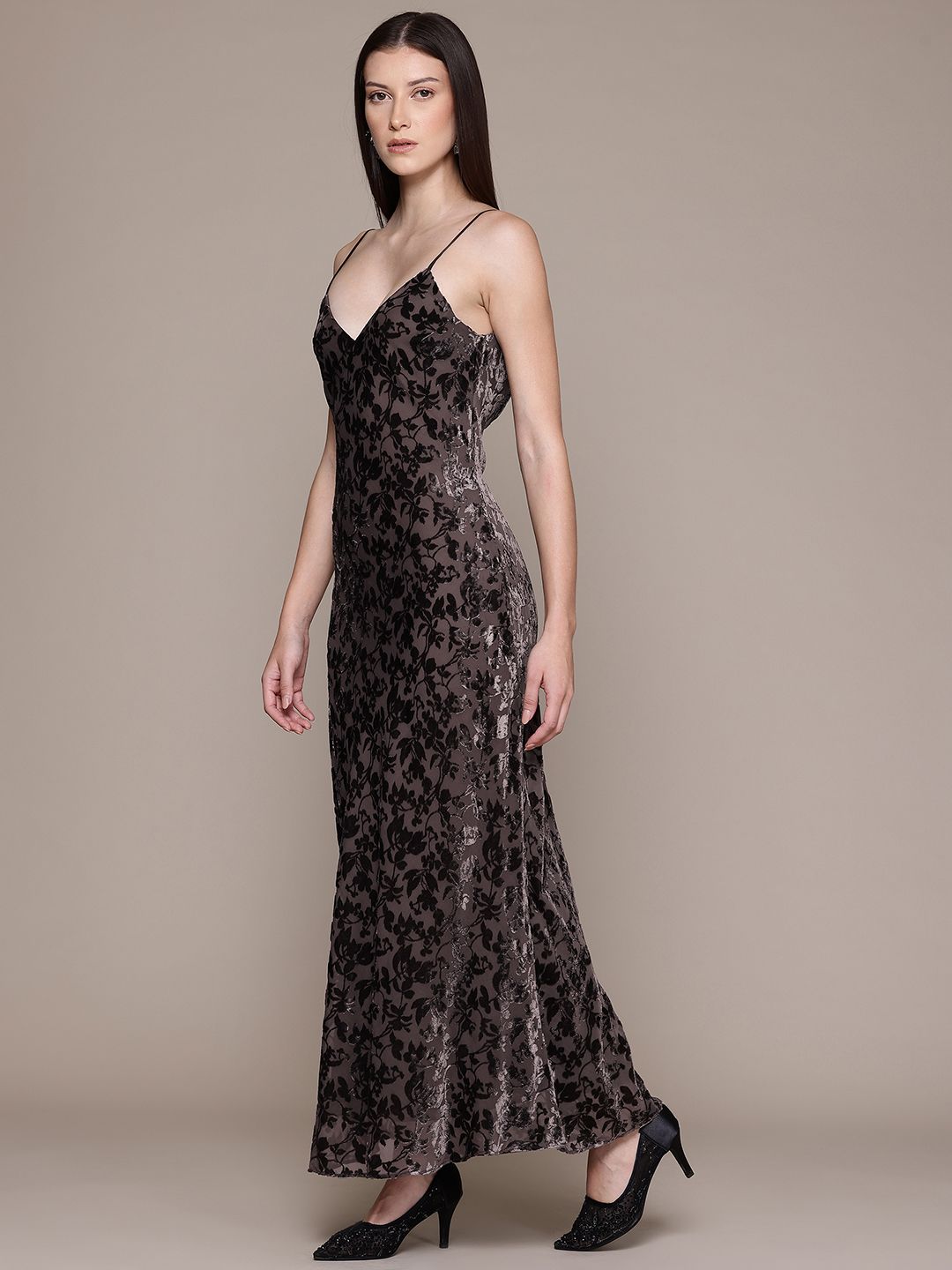 Floral Print Backless Sheath Maxi Dress