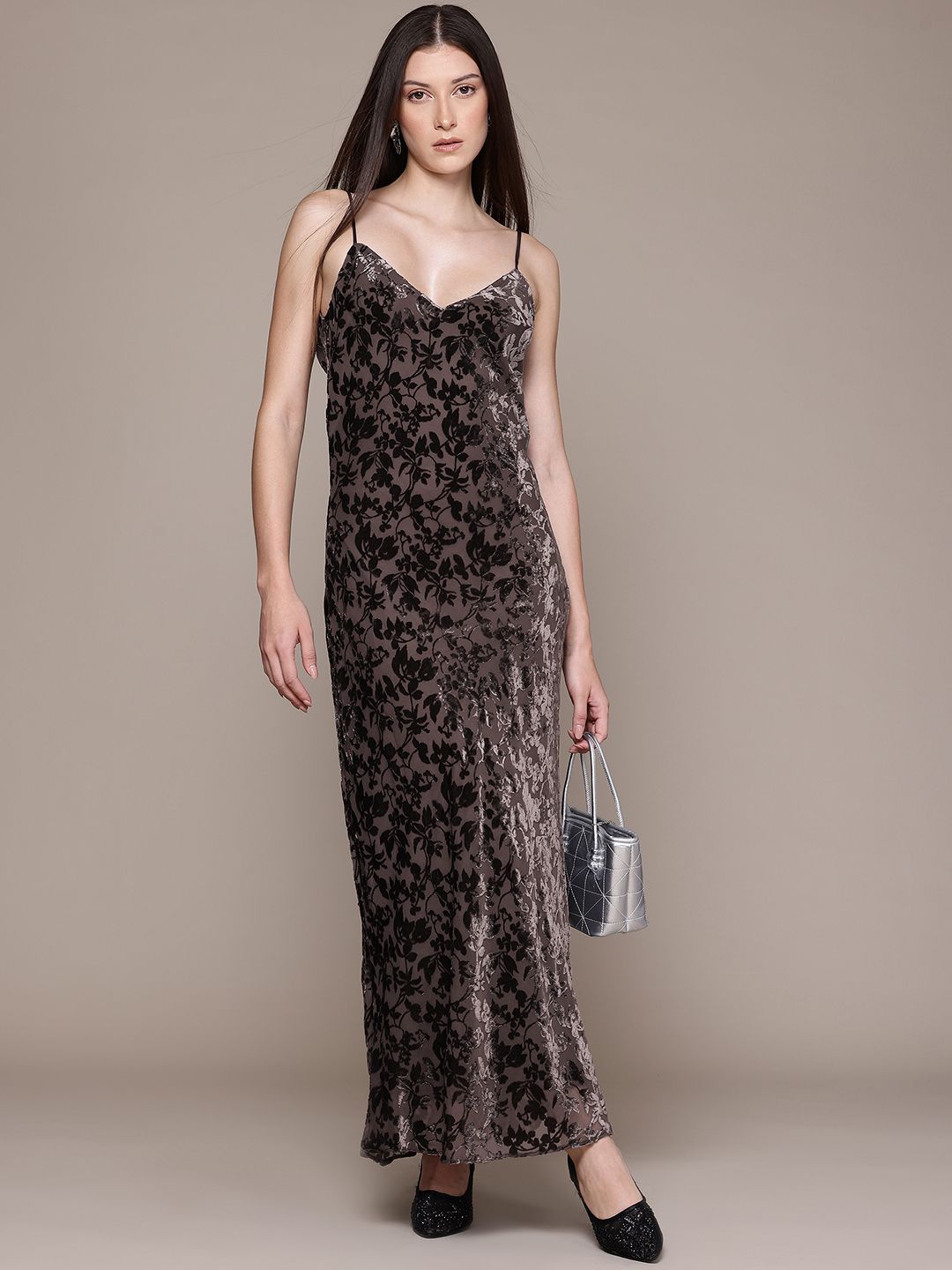 Floral Print Backless Sheath Maxi Dress
