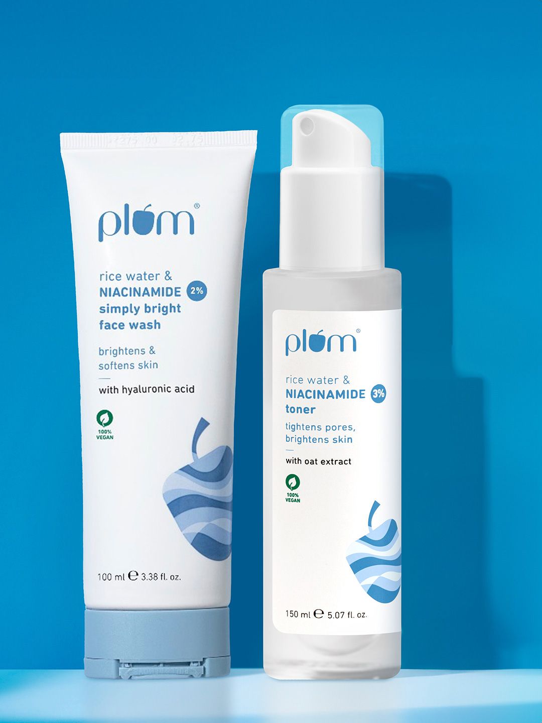Plum Plum Set of 2% Niacinamide Face Wash - 100ml & 3% Niacinamide Alcohol-Free Toner - 150ml