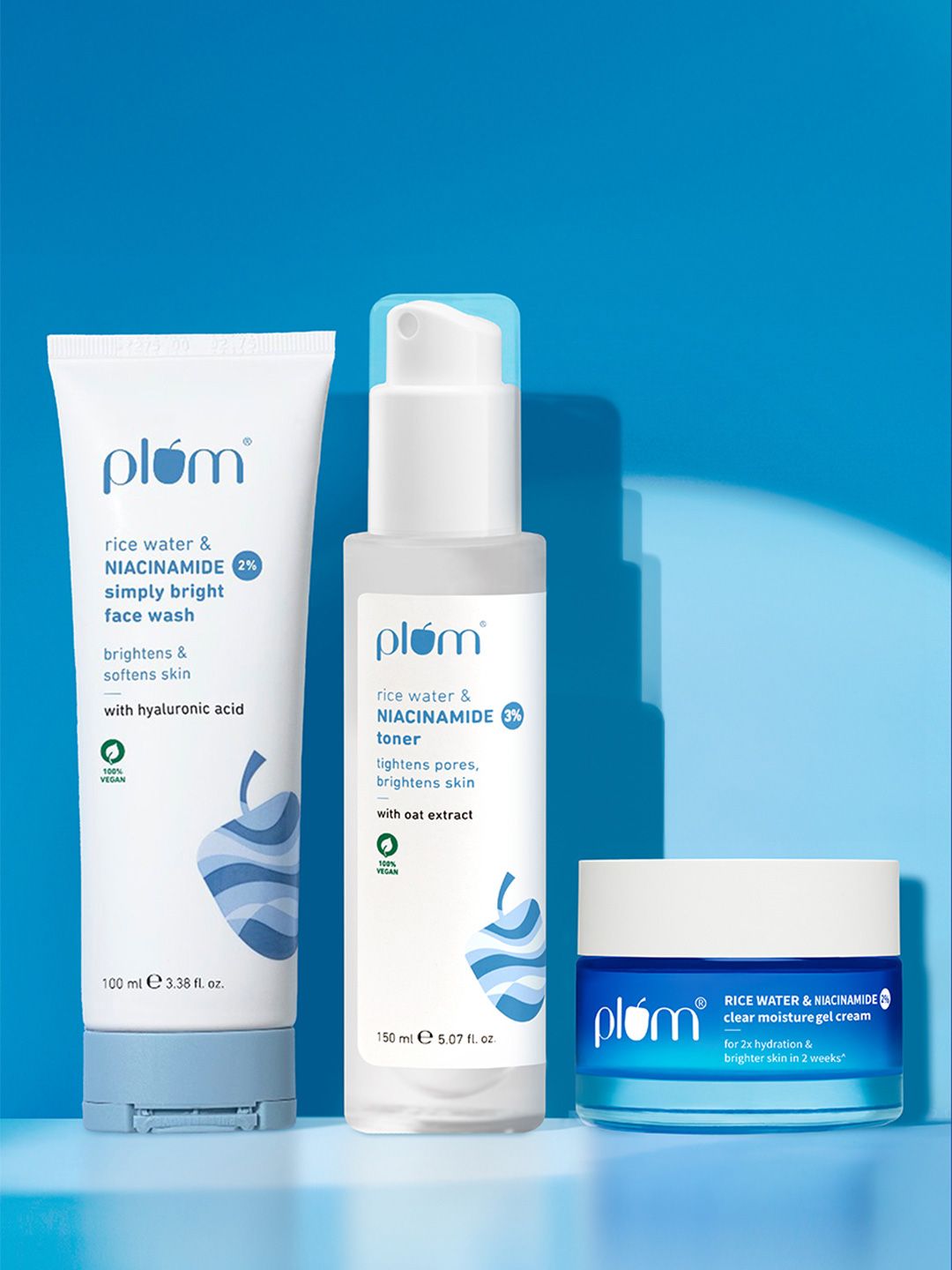 Plum Plum Niacinamide Skin Care Trio - Toner 150ml + Clear Gel Cream 50g + Face Wash 100ml