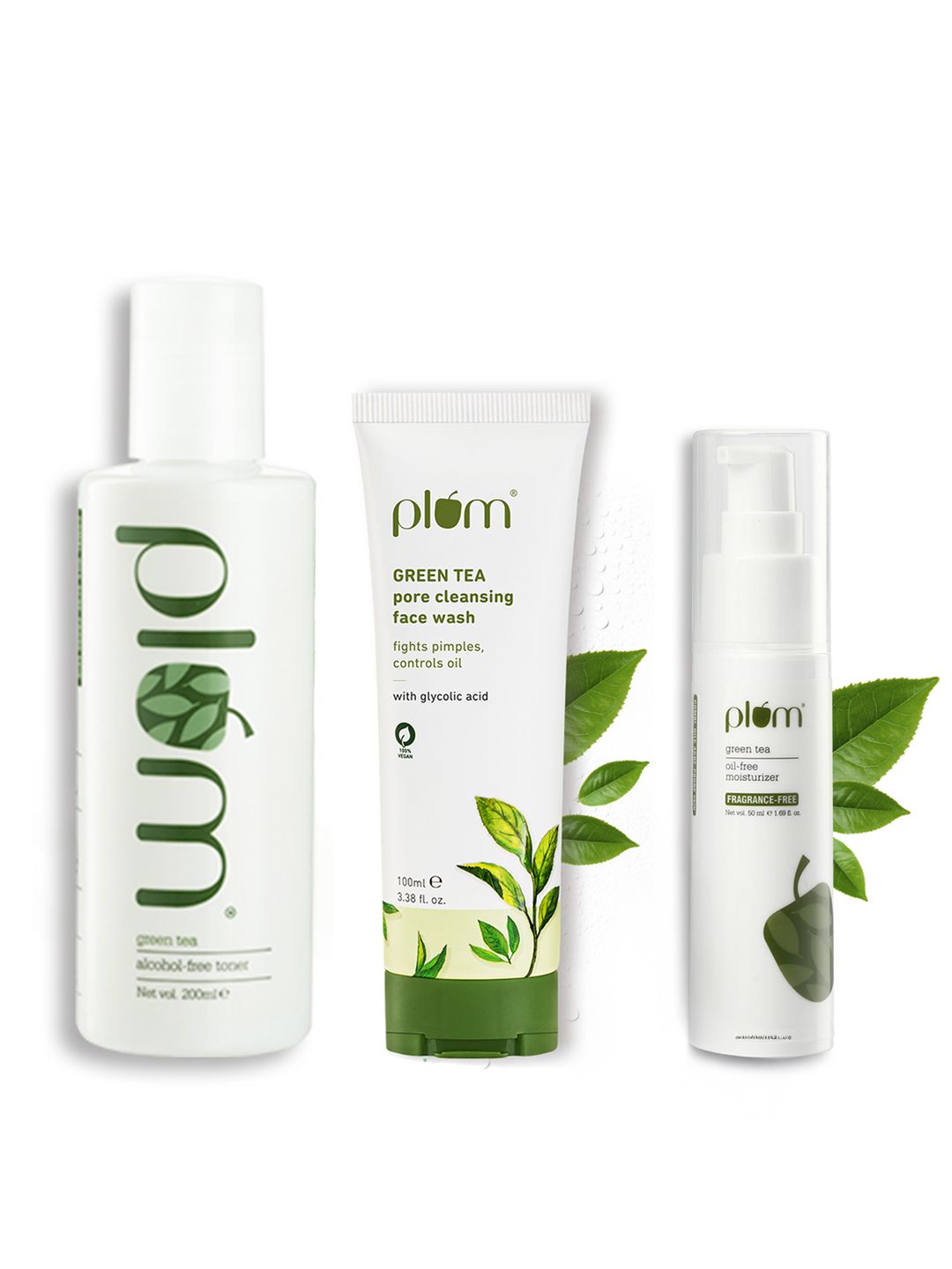 Plum Plum Set Of Green Tea Moisturizer, Gel Face Wash & Toner