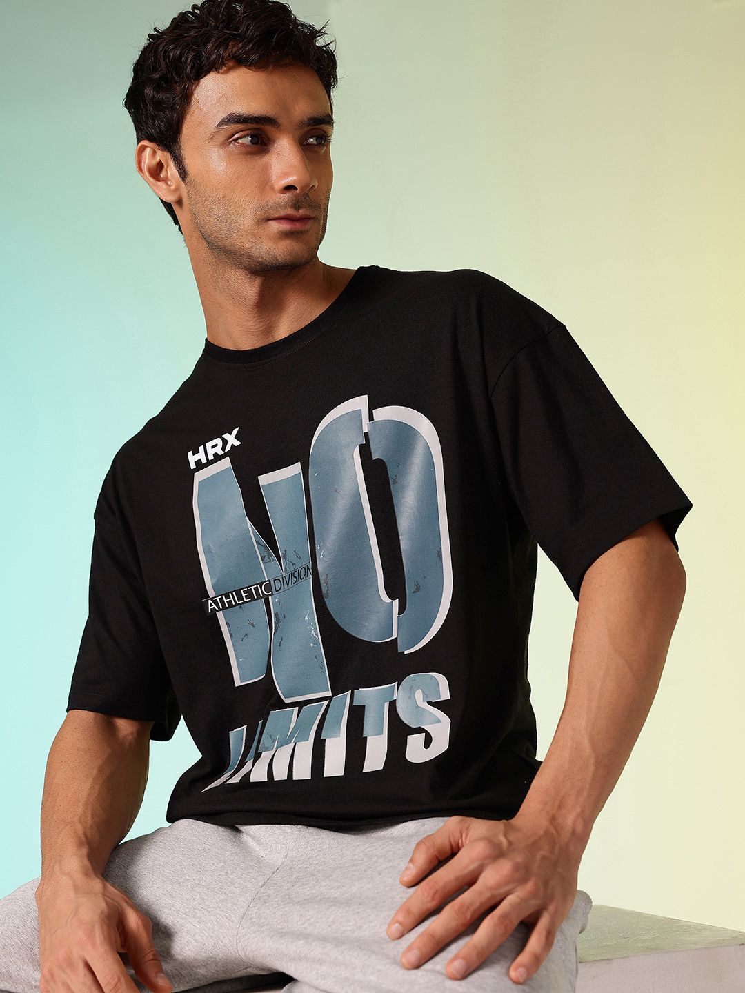 HRX by Hrithik Roshan Men Printed Drop-Shoulder Sleeves Oversized Pure Cotton T-shirt