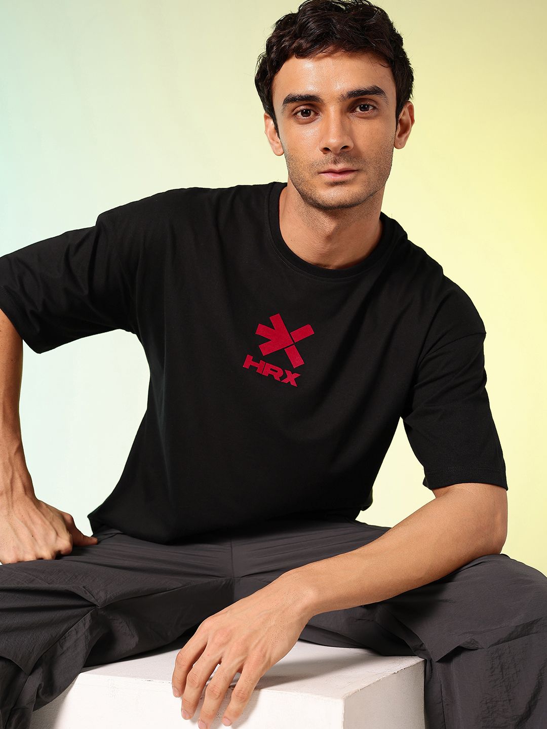 HRX by Hrithik Roshan Men Printed Drop-Shoulder Sleeves Oversized Pure Cotton T-shirt