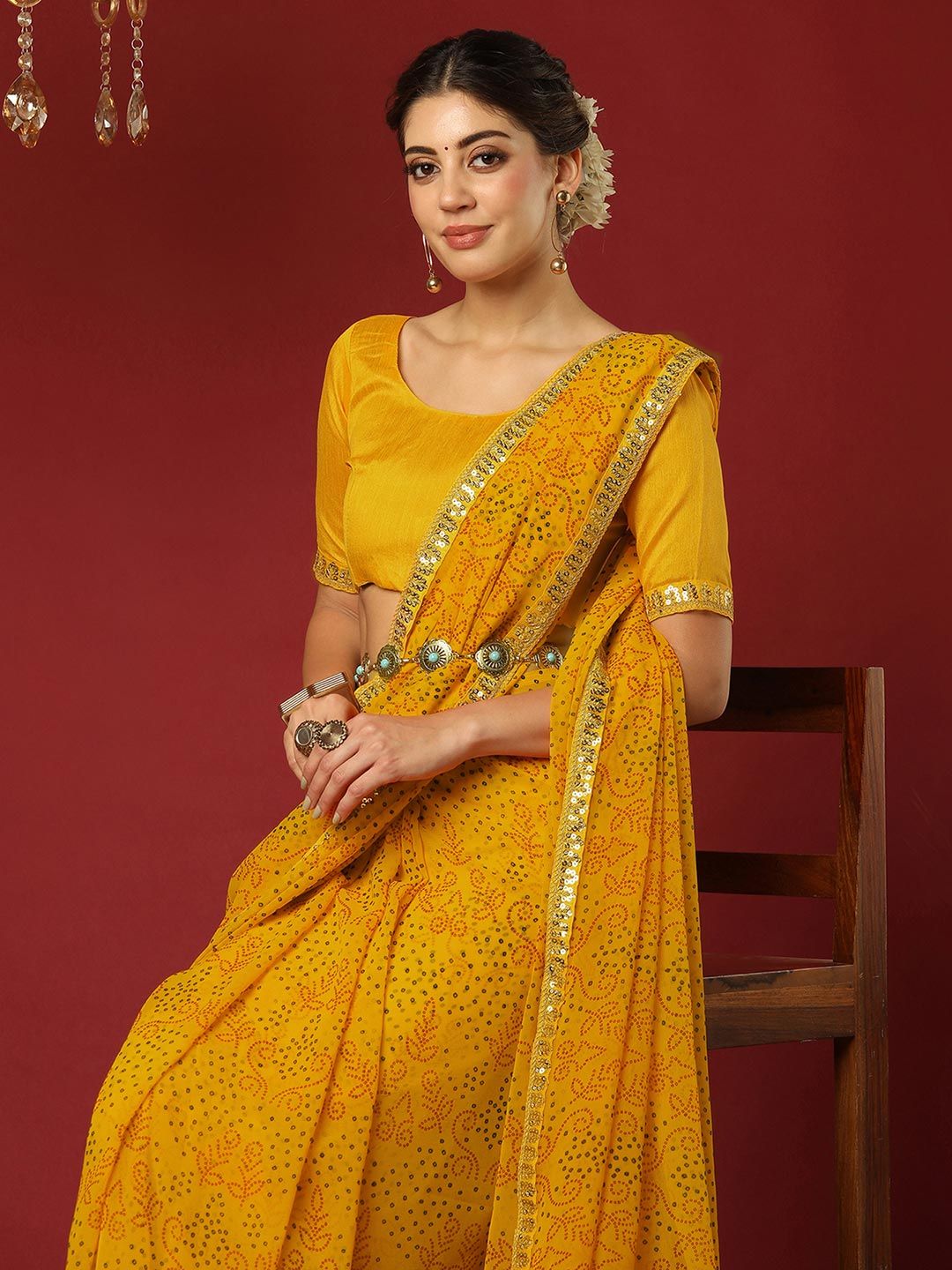 Mitera Bandhani Sequinned Pure Georgette Designer Saree