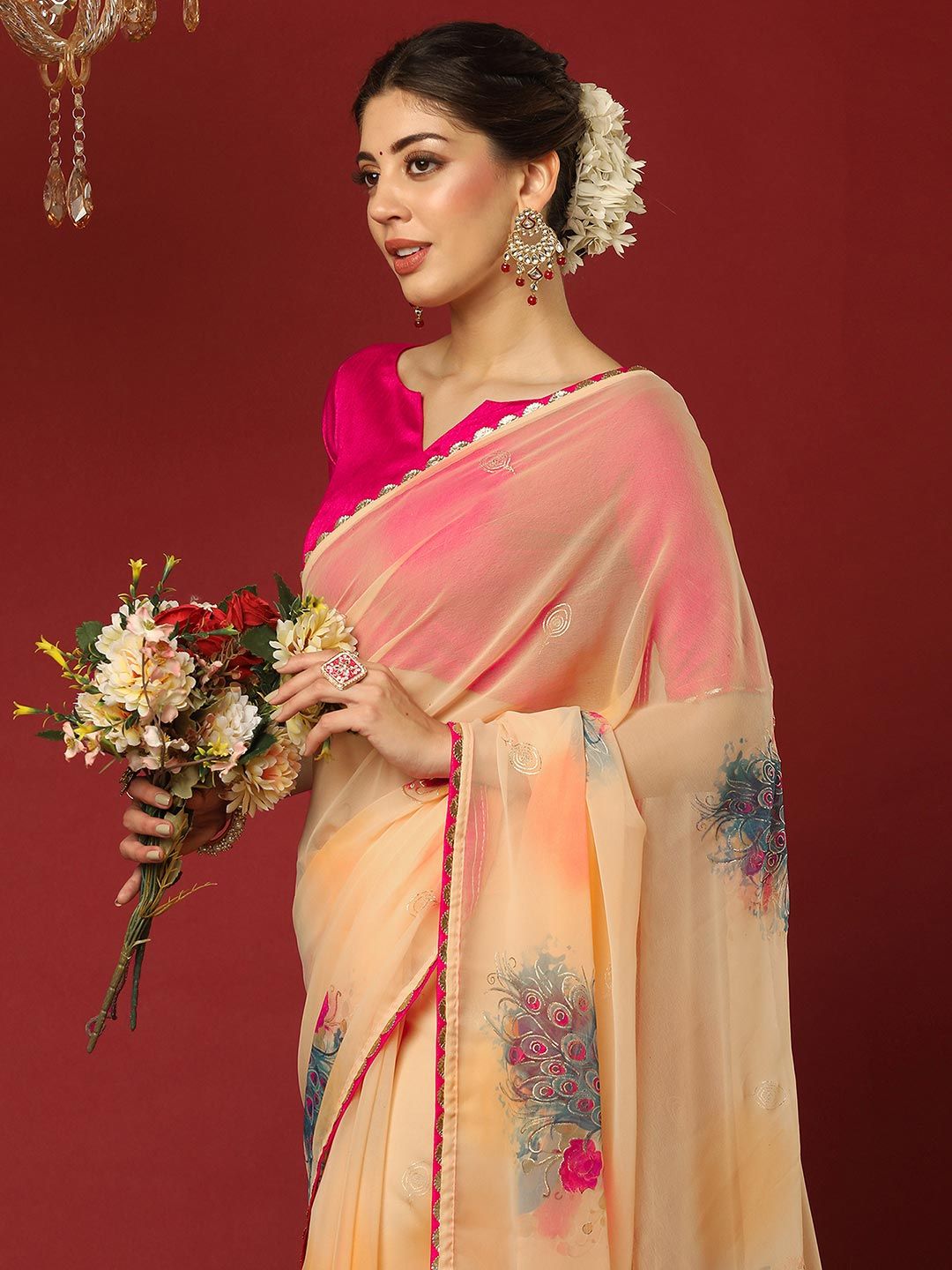 Mitera Floral Printed Pure Georgette Saree