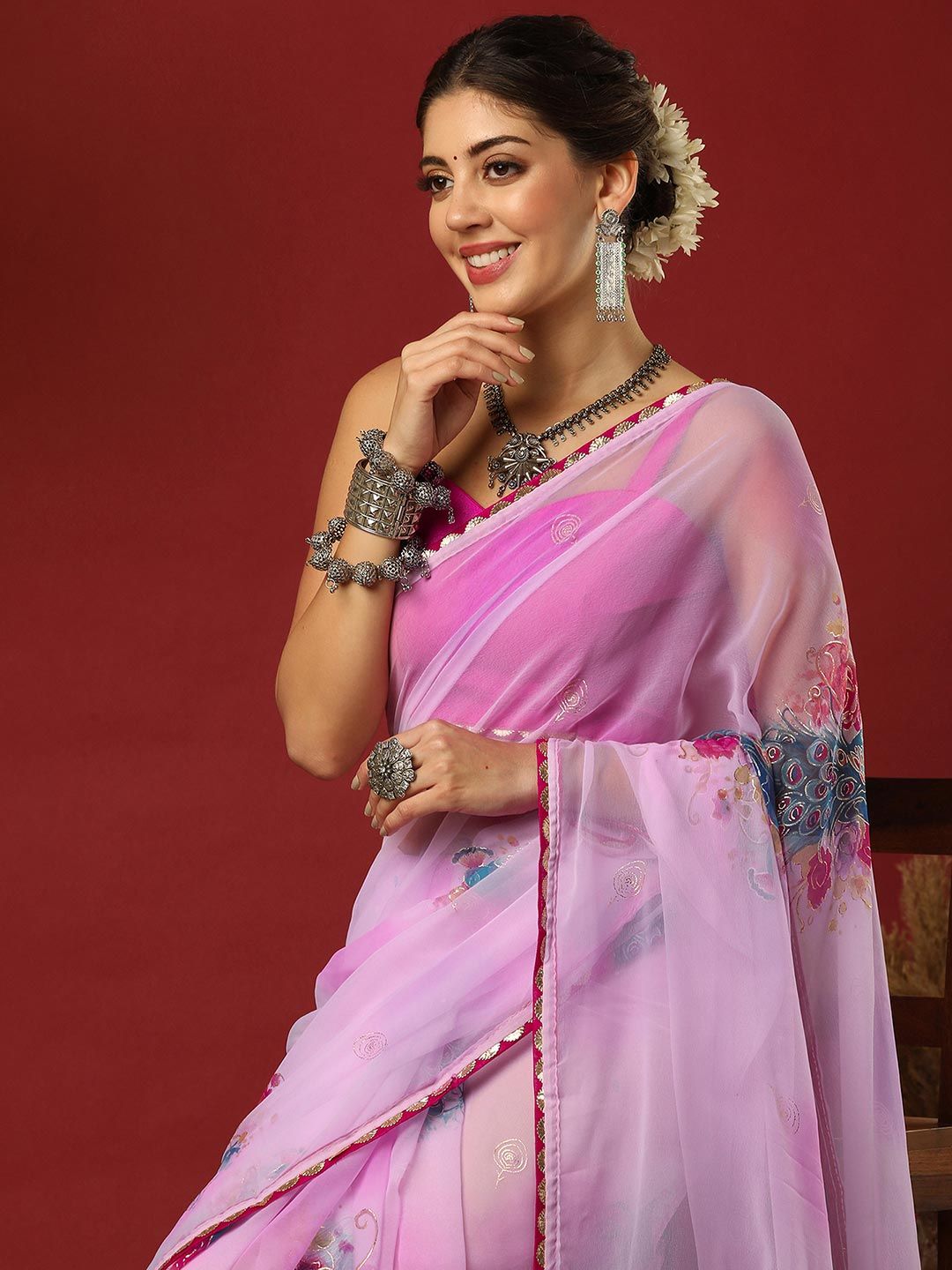 Mitera Floral Printed Pure Georgette Saree