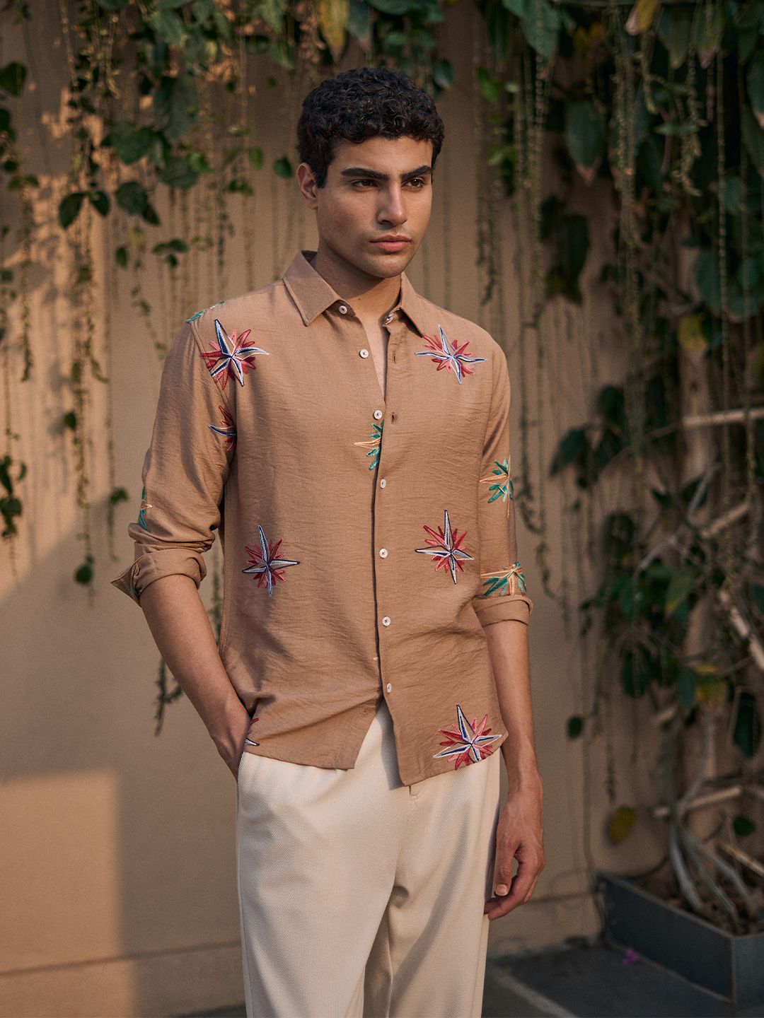 Banana Club Men Classic Slim Fit Embroidered Casual Shirt