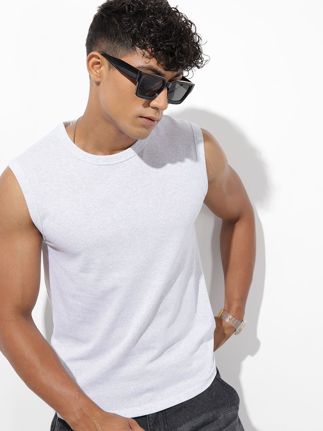 R.Code by The Roadster Life Co. Solid Sleeveless Regular Fit T-shirt