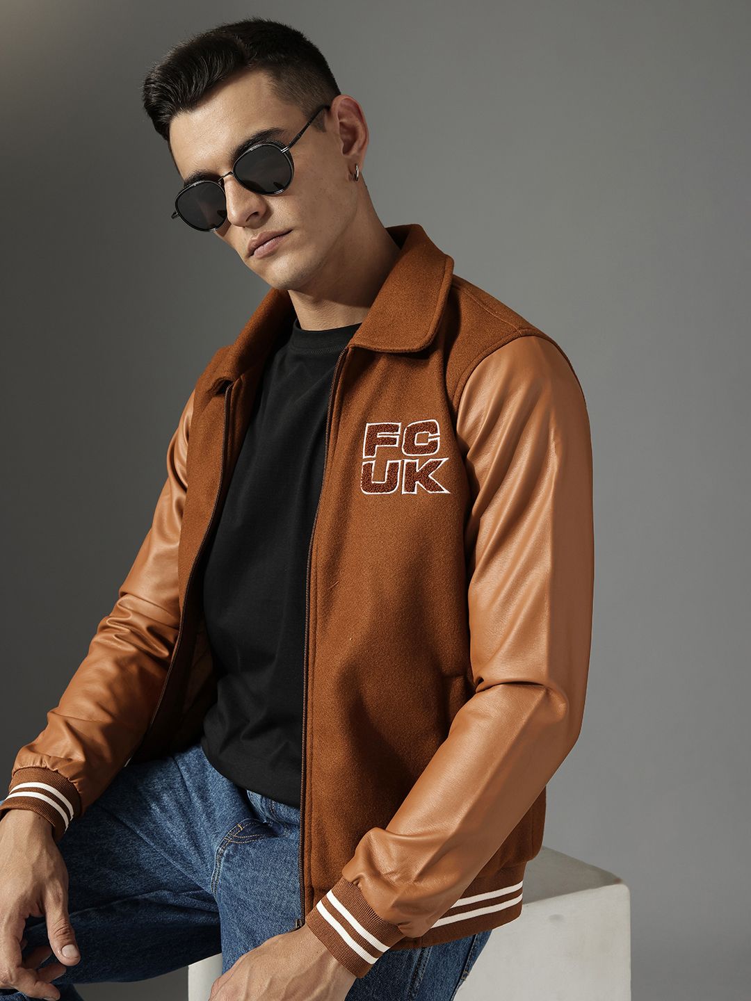 FCUK Brand Logo Applique Bomber Jacket