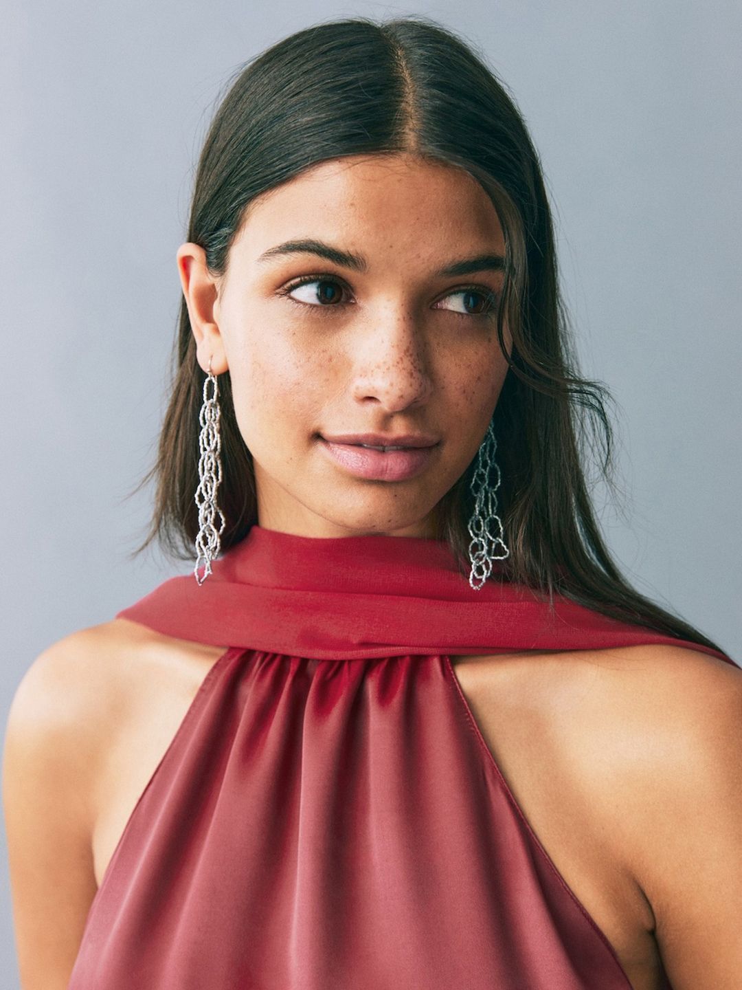 Teen Girls Halter Scarf Neck Satin Maxi Dress