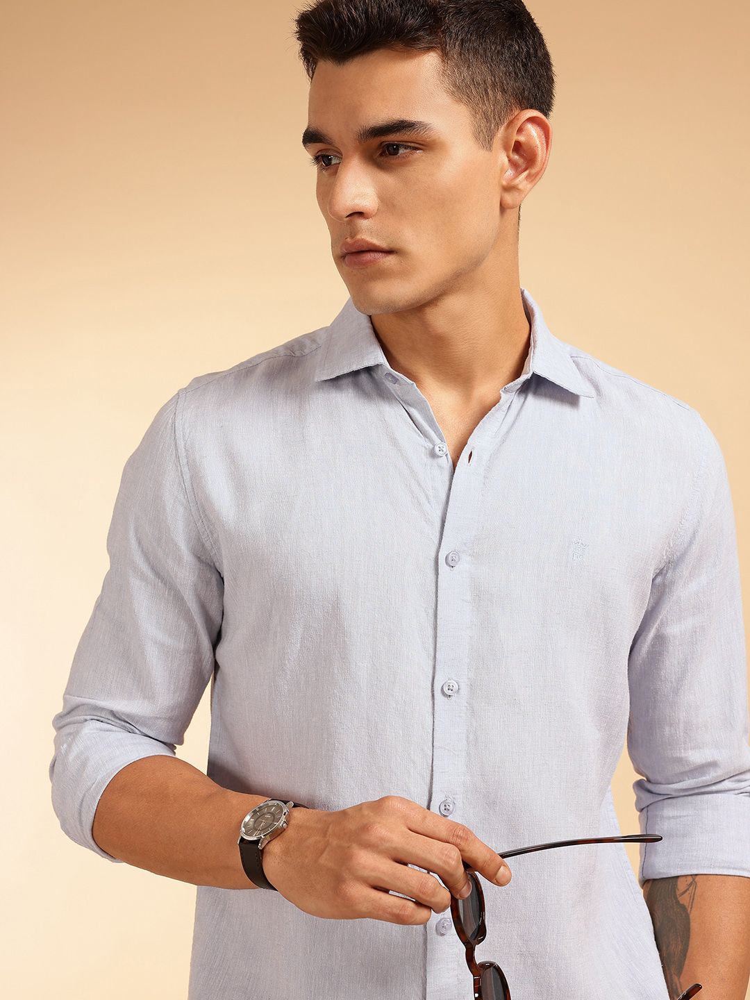 Solid Slim Fit Casual Shirt French Connection Men Solid Slim Fit Cotton Linen Casual Shirt