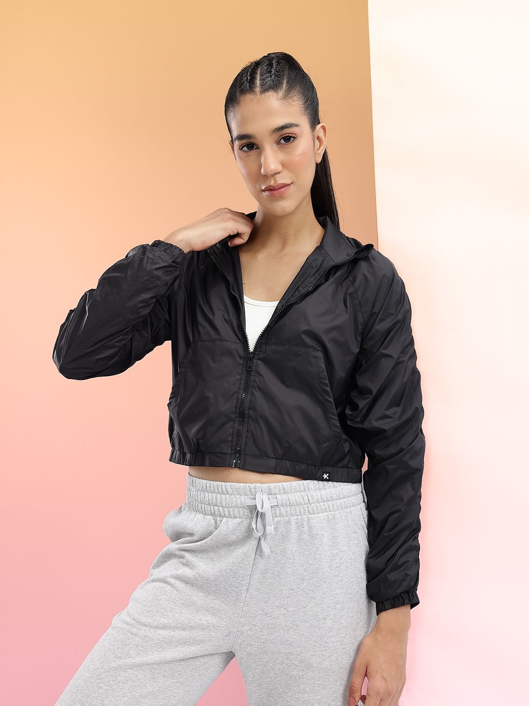 HRX by Hrithik Roshan Mock Collar Ruched Crop Tailored Jacket