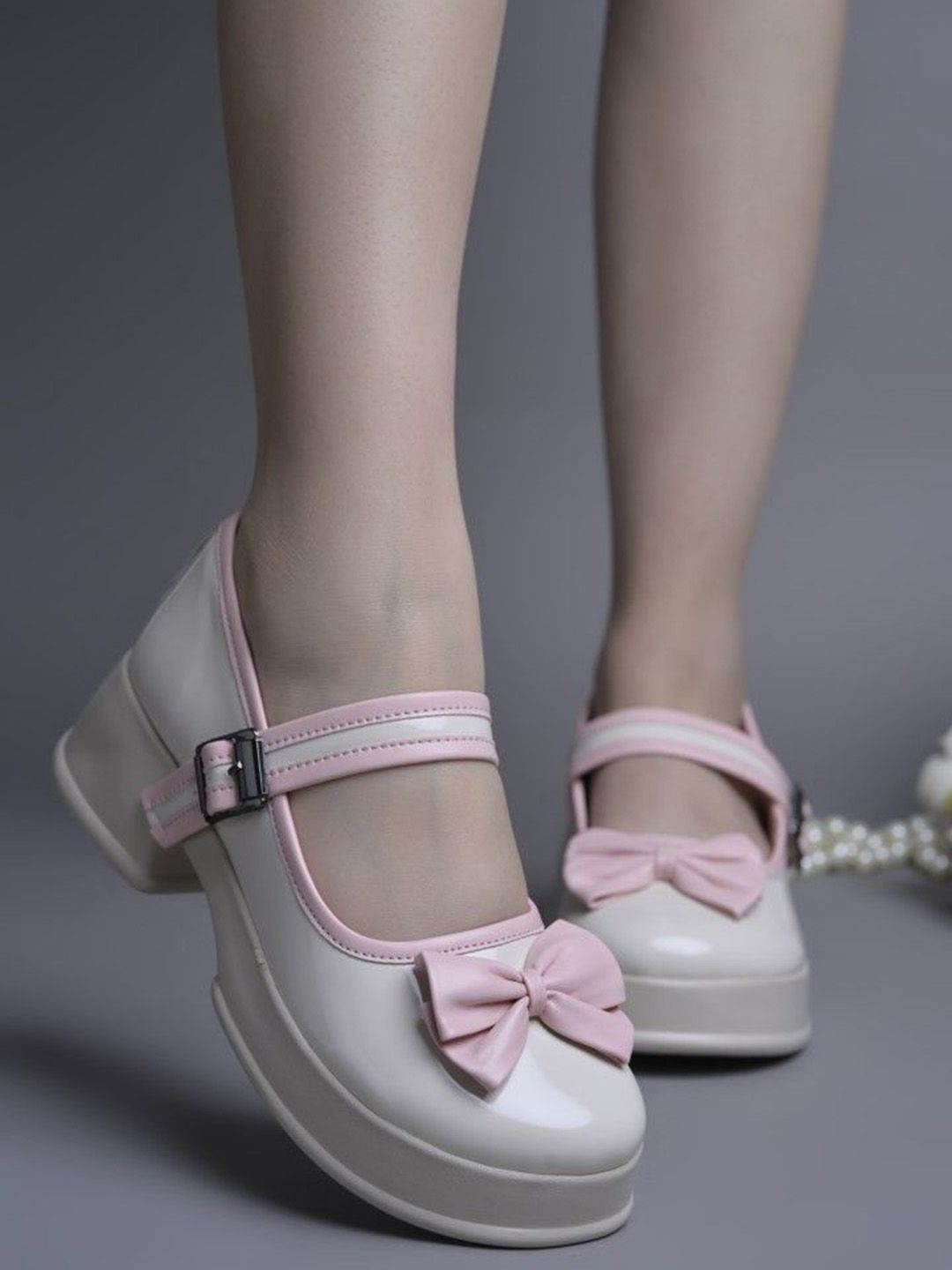 JM Looks JM Looks Women Stylish Comfortable Block Heel Bow Mary Jane with Adjustable Straps Heel