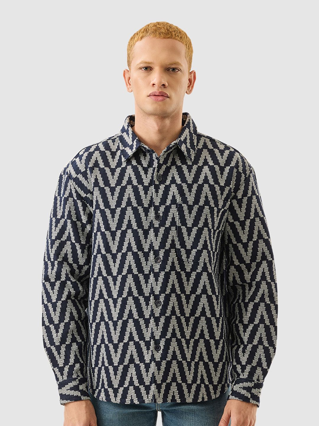 Buy Snitch Men Navy Geometric Overshirt - Shirts for Men 33536349