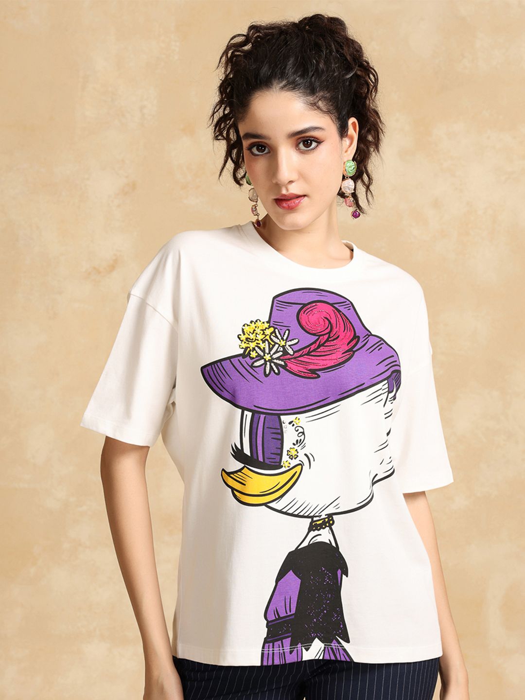 Women Printed T-shirt Kazo Women Daisy Duck Printed T-shirt