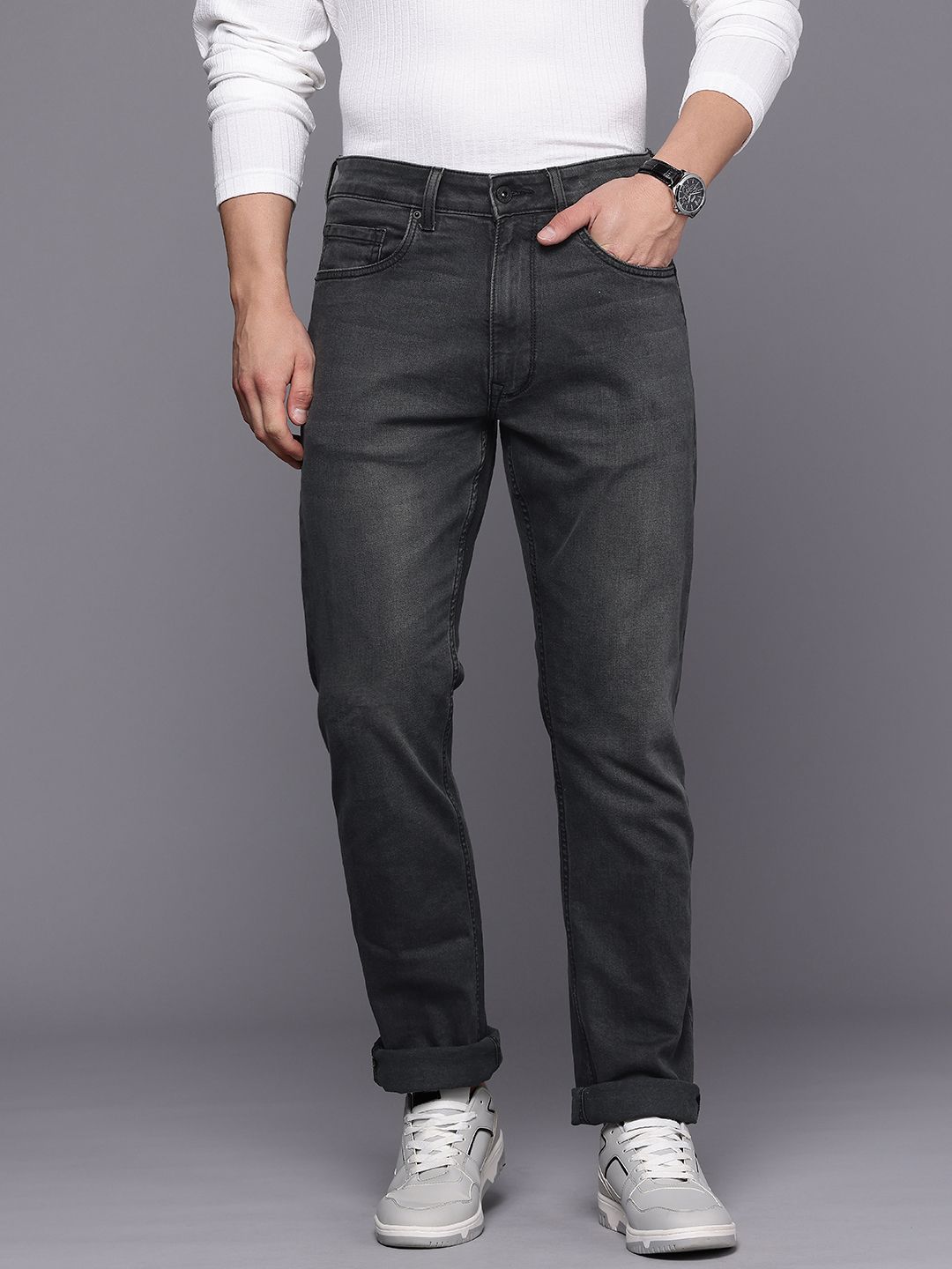 Louis Philippe Men Regular Fit Stretchable Mid Rise Superstrong Wash Jeans