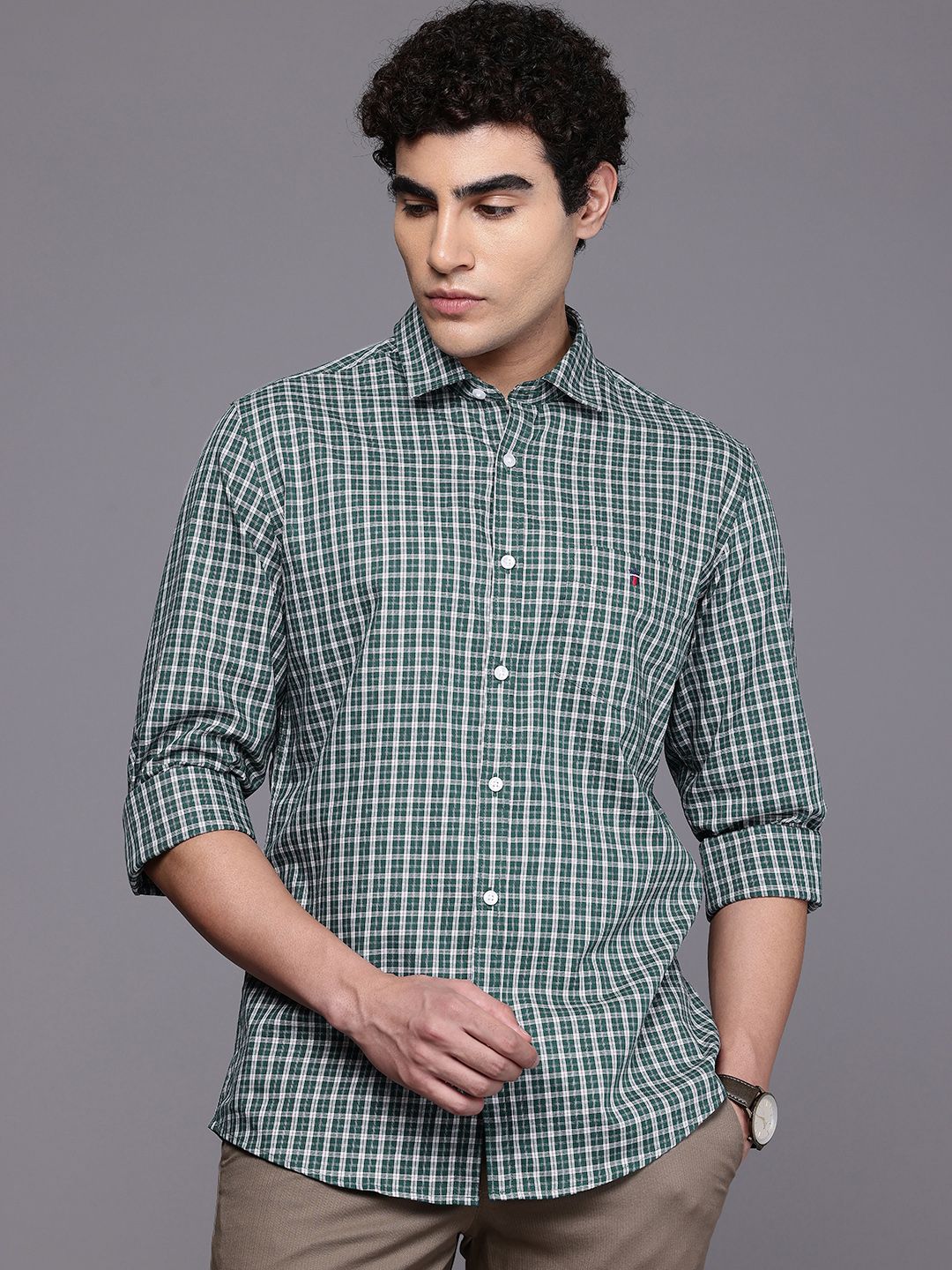 Louis Philippe Sport Louis Philippe Sport Slim Fit Micro Checked Pure Cotton Casual Shirt