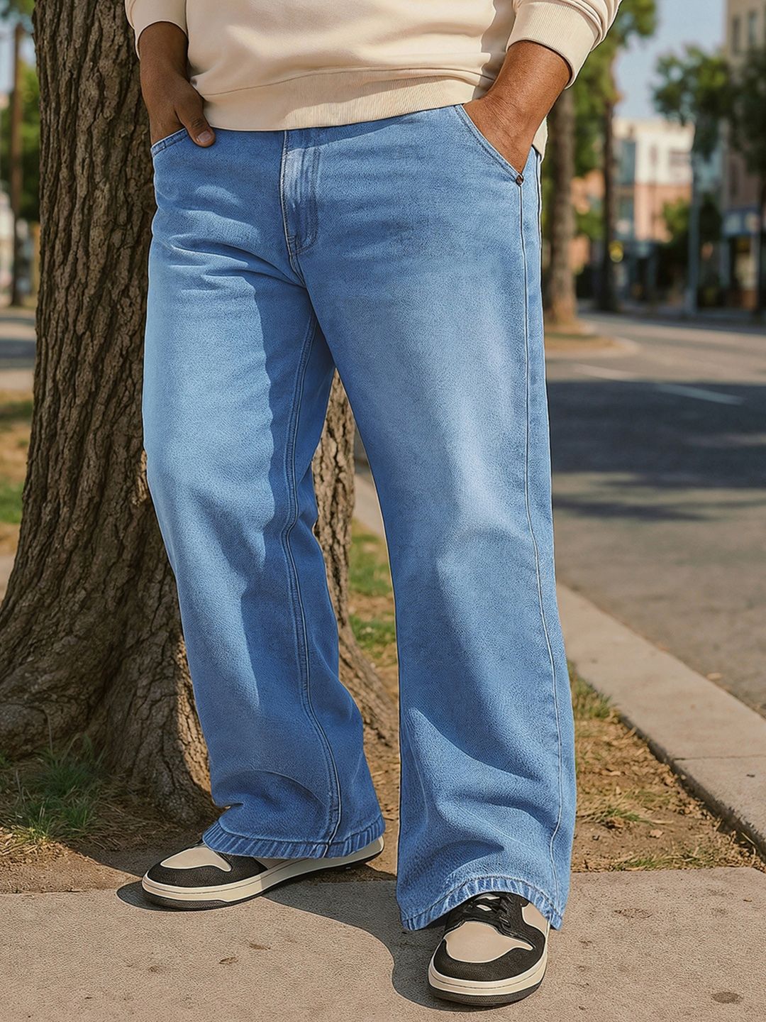 Bewakoof Plus Bewakoof Men Washed Wide Leg Plus Size Jeans