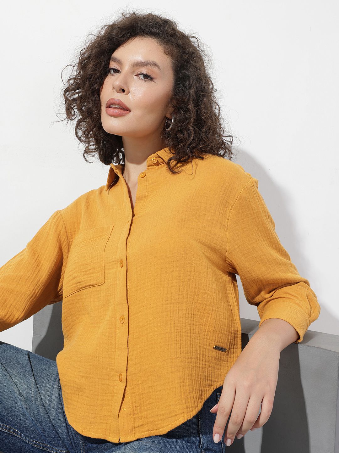 Roadster The Roadster Lifestyle Co. Women Textured Oversized Pure Cotton Shirt